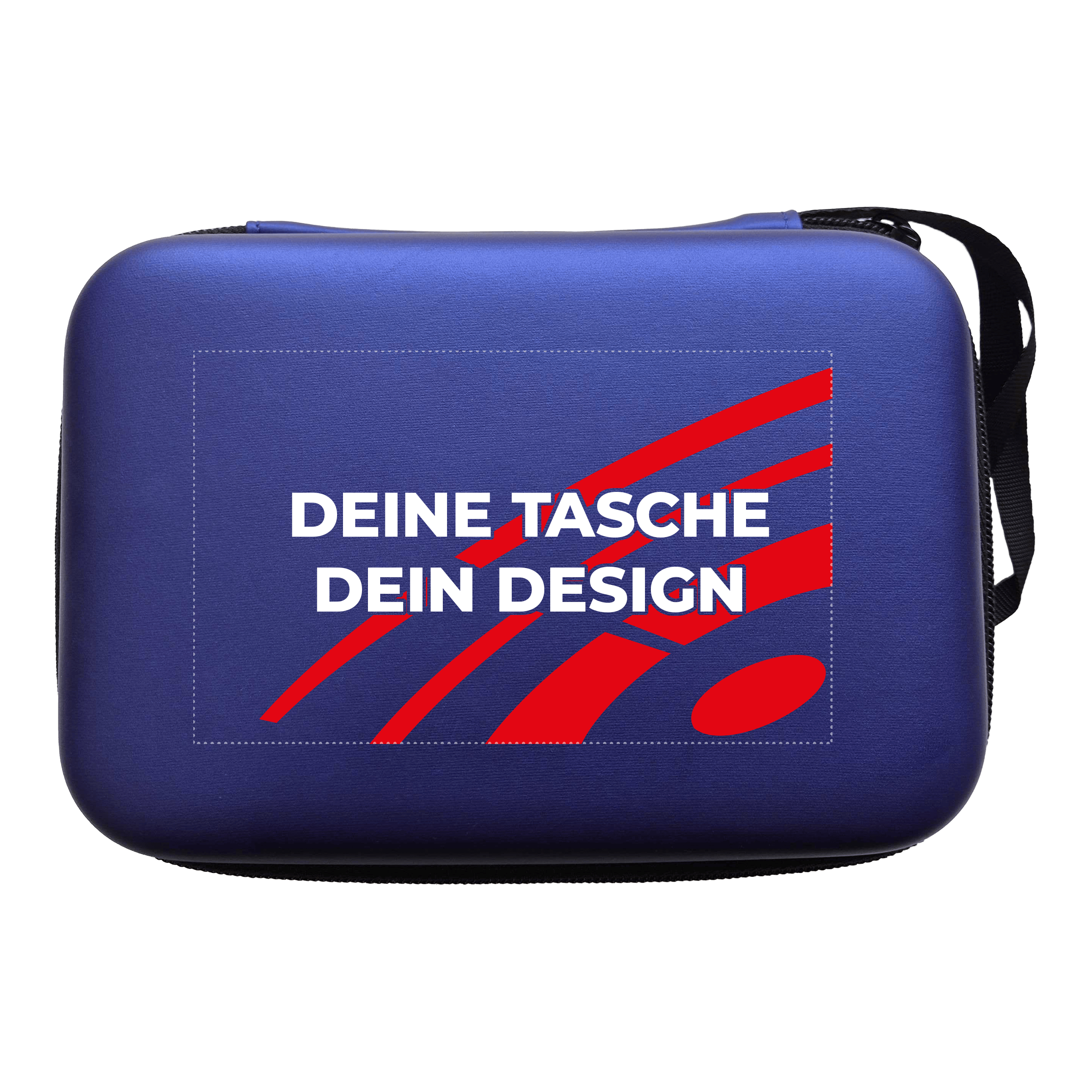 Etui na lotki System-4 z Twoim projektem Hier ist ein McDart System4 Dartcase in Blau Metallic zu sehen. Das Etui liegt geöffnet auf einer glänzenden Oberfläche.
