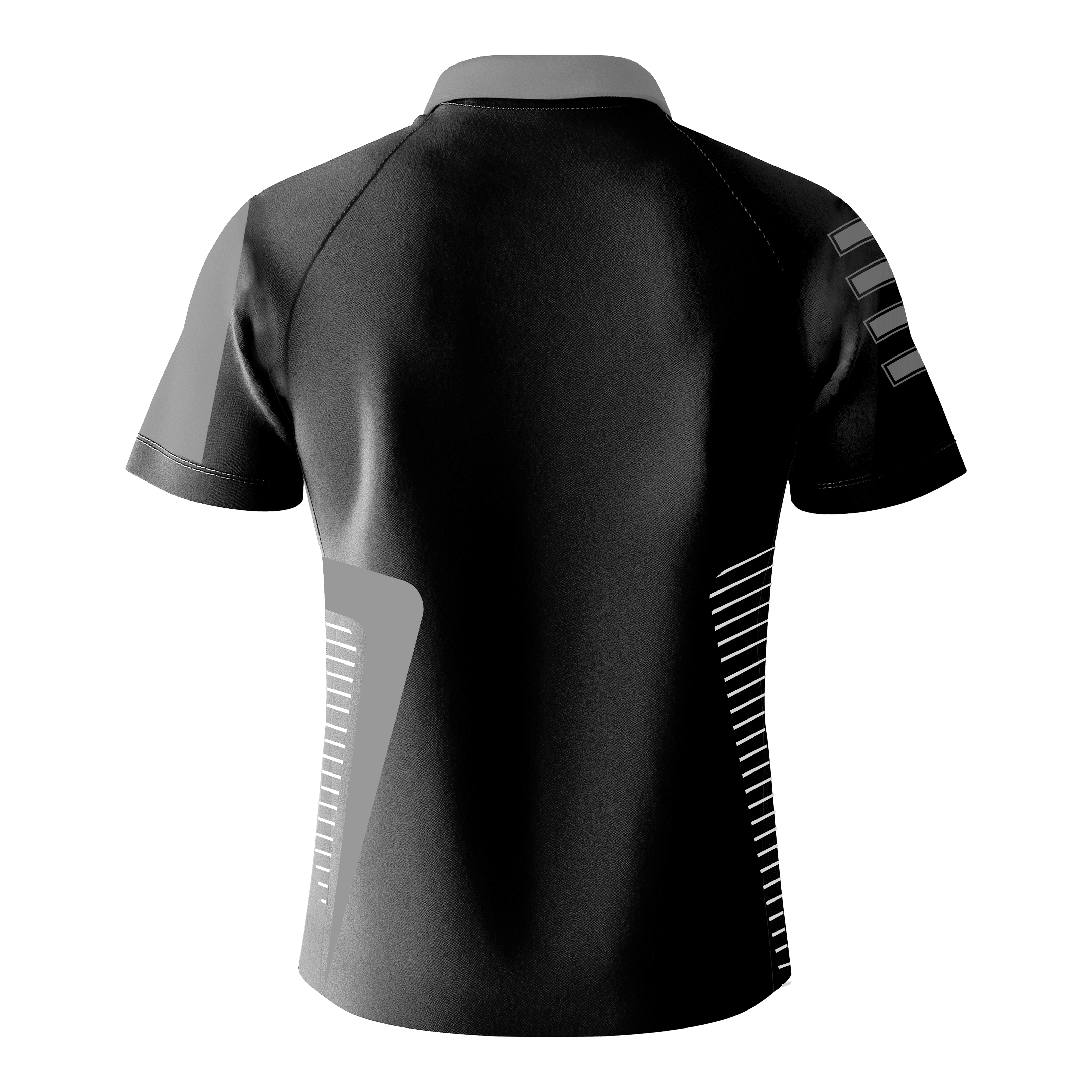 Koszulka Bulls Team Dart - Szara Das Bild zeigt das Bulls Team Dartshirt in Grau von hinten. Das Shirt hat kurze Ärmel und dezente, graue Designelemente an den Seiten und auf dem Ärmel.