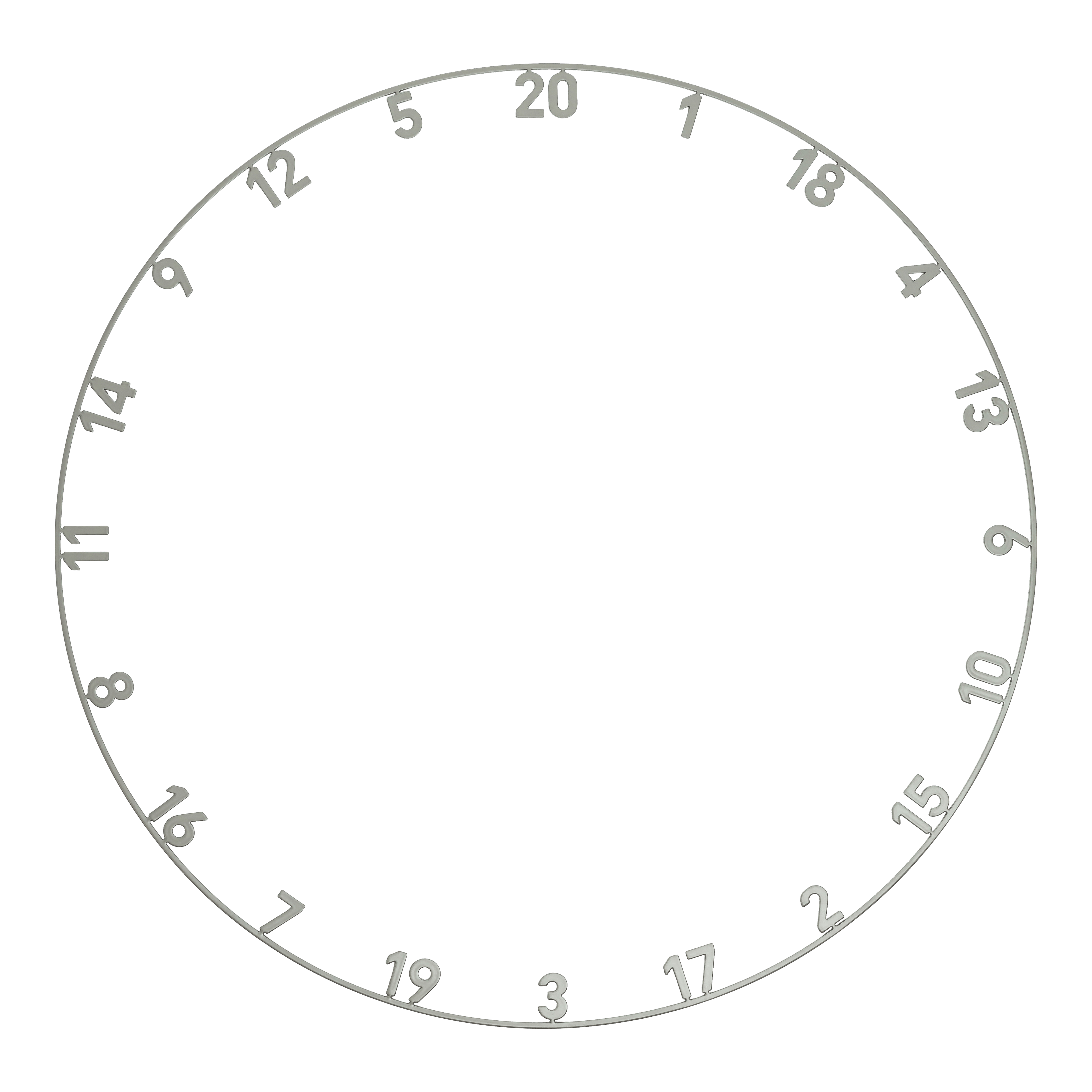 Auf dem Foto ist ein lasergeschnittener Zahlenring in der Farbe Nordic Grey abgebildet. Es handelt sich um die Datei ONE1012_Precise180_OnePiece_Lasercut_Zahlenring_NordicGrey_1.