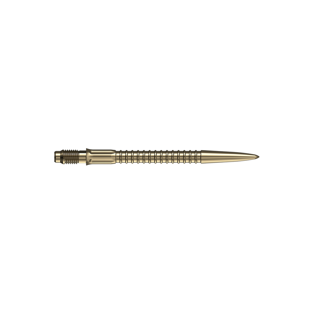Mission R2.5 Rapid Point GV1 – groty do lotek – złote Dartspitzen in goldener Farbe sind auf weißem Hintergrund abgebildet. Geeignet als Ersatzteile für Darts.