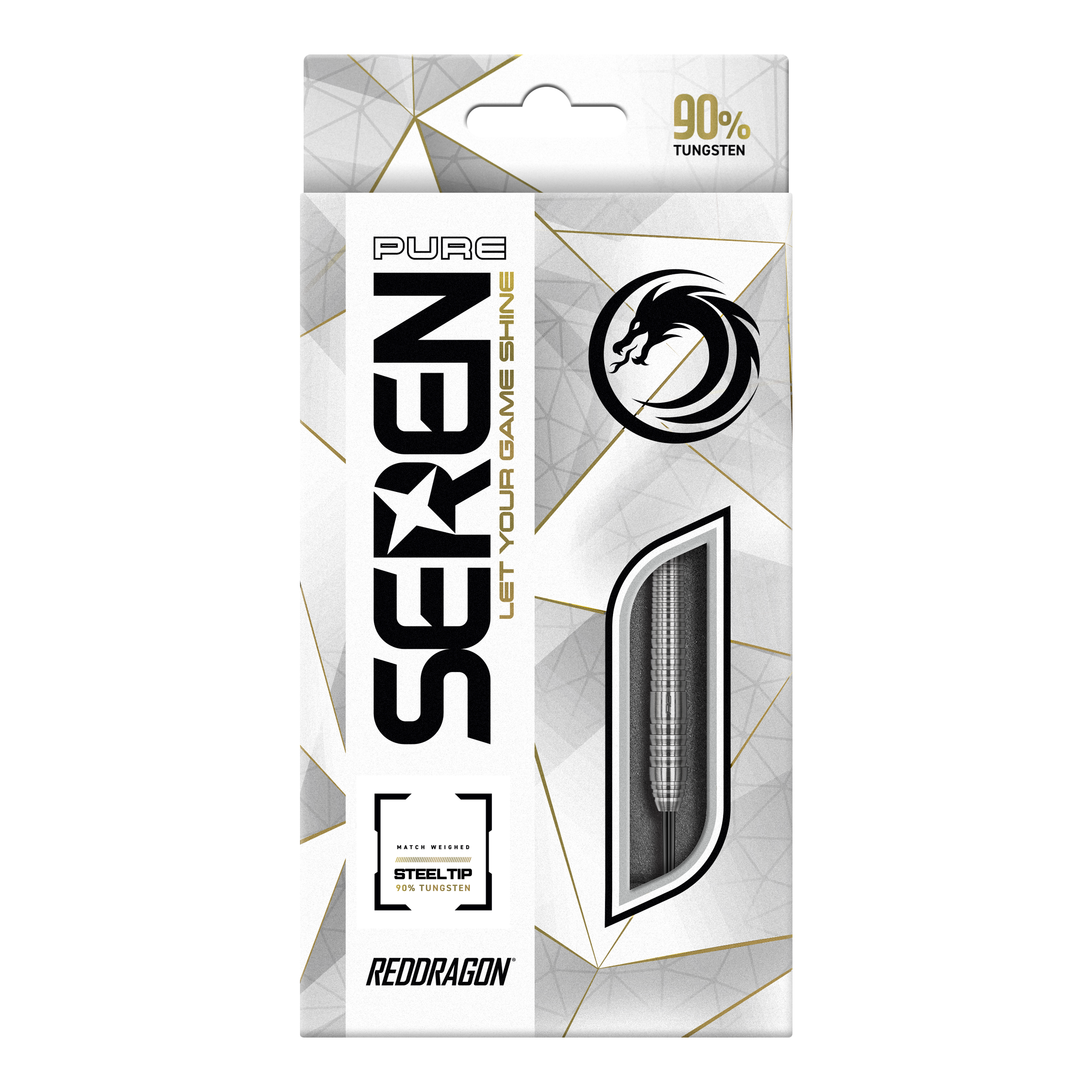 Red Dragon Seren 2 Czyste Steeldarts Die Abbildung zeigt die Verpackung der "Red Dragon Seren 2 Pure Steeldarts". Auf der Verpackung steht, dass die Darts aus 90% Tungsten bestehen.