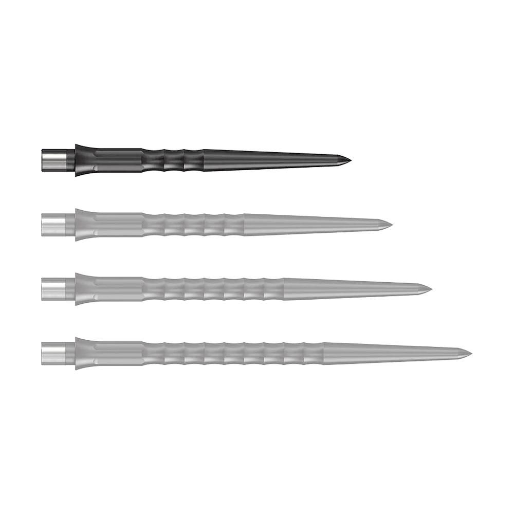 Końcówki do rzutek Caliburn System Steeldart - Ripple - NoLip - Black Abgebildet ist eine schwarze Steeldartspitze mit Ripple NoLip Design, 28 mm lang. Das Produkt gehört zum Caliburn Evo System.