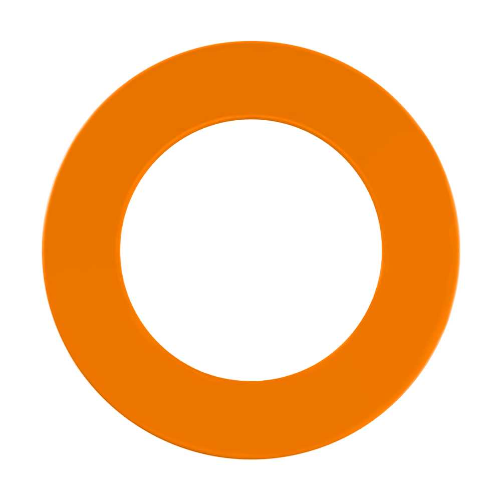 Das Bild zeigt einen großen, orangefarbenen Ring. Er hat eine gleichmäßige, runde Form und eine glatte Oberfläche.