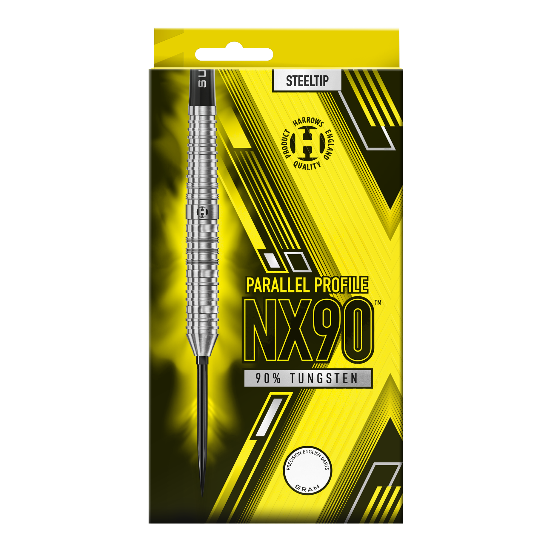 Das Bild präsentiert die Harrows NX90 Parallel Quick Point Steeldarts. Das Produkt ist für den Einsatz beim Steeldart geeignet.
