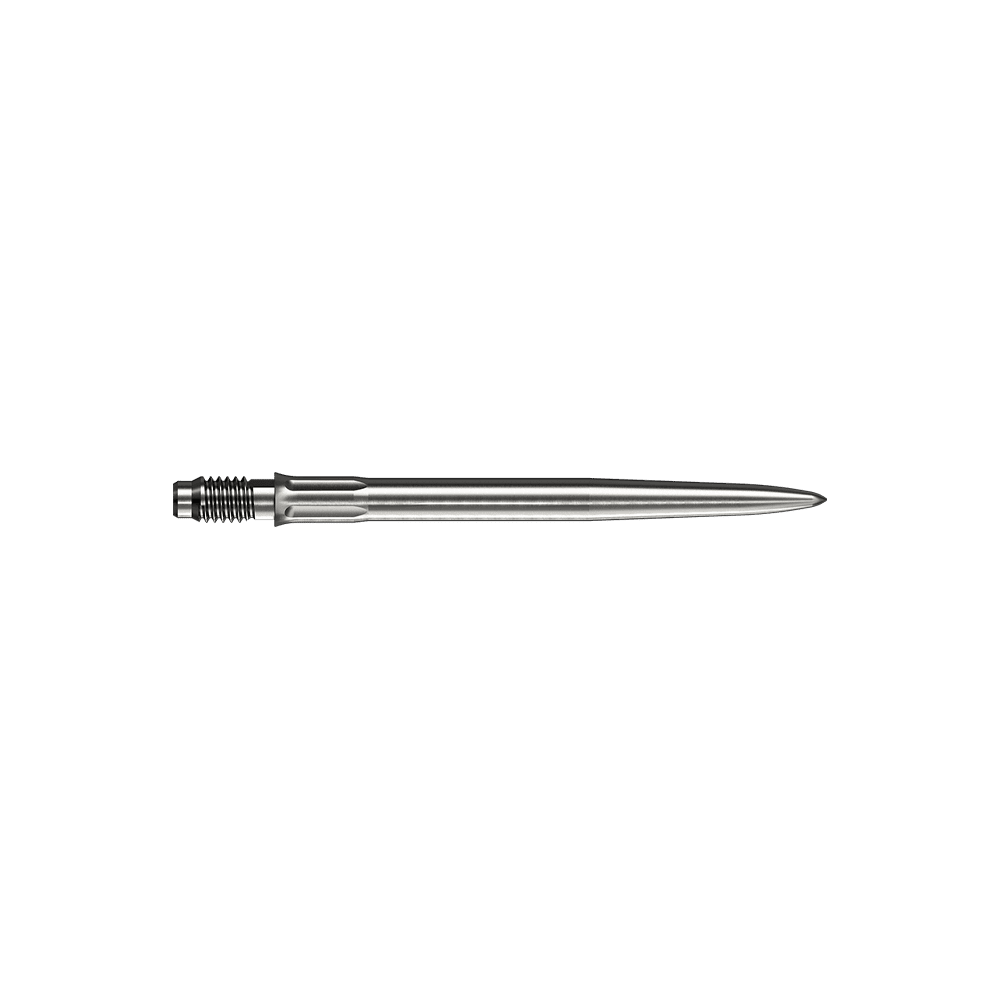 Końcówki do lotek Mission R2.5 Rapid Point SM1 – srebrne Mehrere silberne Dartspitzen sind dargestellt. Es handelt sich um Mission R25 Rapid Point SM1 Dartspitzen mit 30mm Länge.
