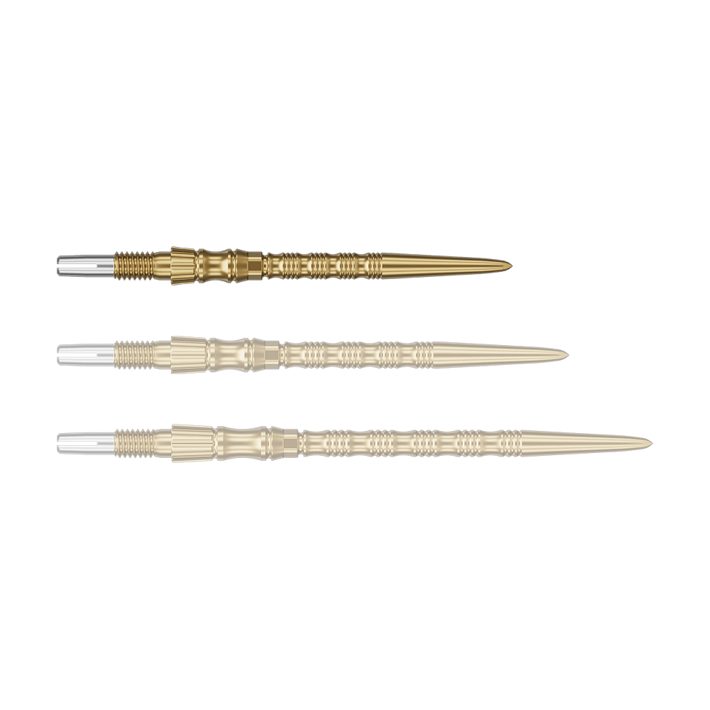 Stalowe groty do lotek Target Signature Swiss Point TRB - złote Ein einzelner Target SwissPoint Signature TRB Dartspitze in Gold mit 30mm Länge wird gezeigt. Die Spitze ist detailliert abgebildet.