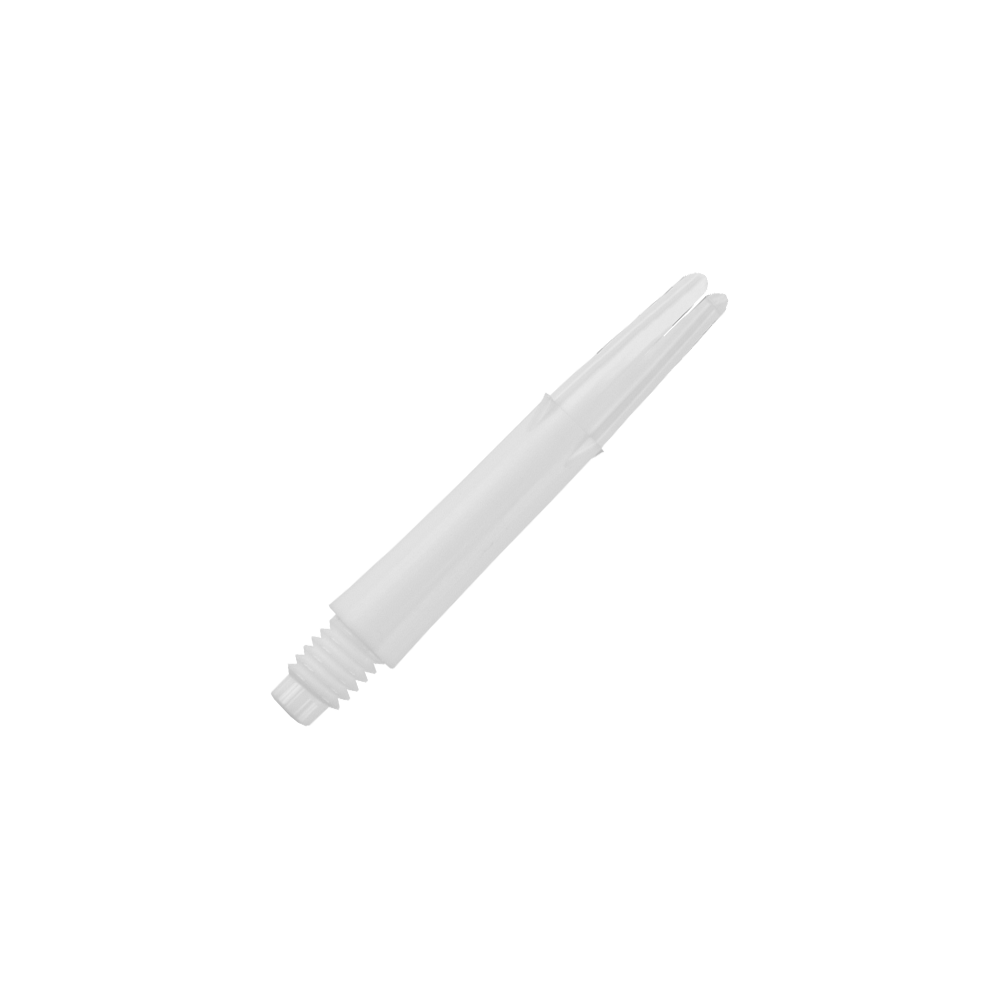 Wałki L-L-Style-Shafts blokowane proste - białe Dieses Bild zeigt einen weißen, geraden Dartshaft ohne Kappen. Er hat am unteren Ende ein Gewinde zum Befestigen am Dartbarrel.