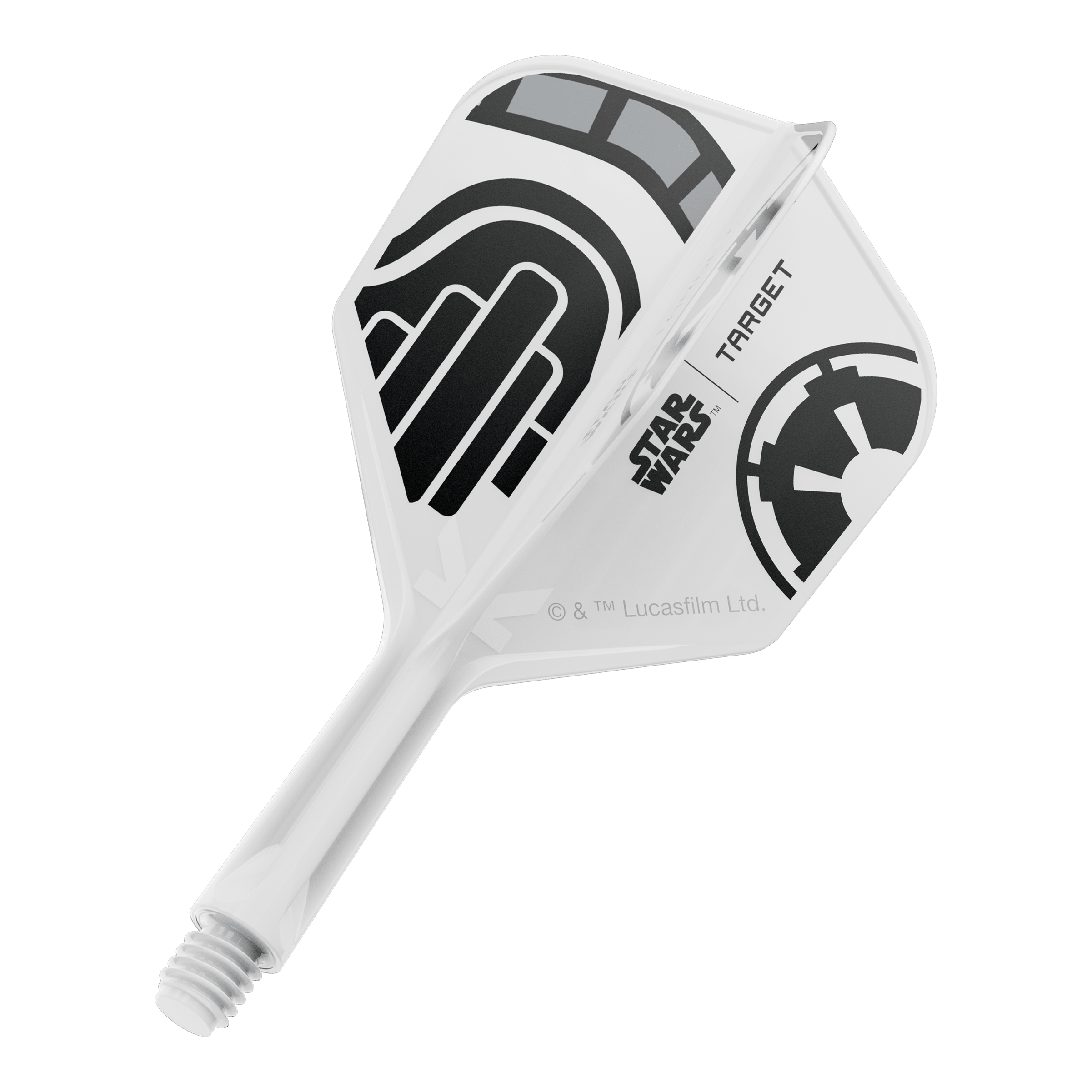 Target Star Wars K-Flex Stormtrooper No6 Flights Ein Dart-Flight aus der Star Wars KFlex Stormtrooper No6 Serie wird gezeigt. Dieser Flight ist kurz und misst 19 mm.