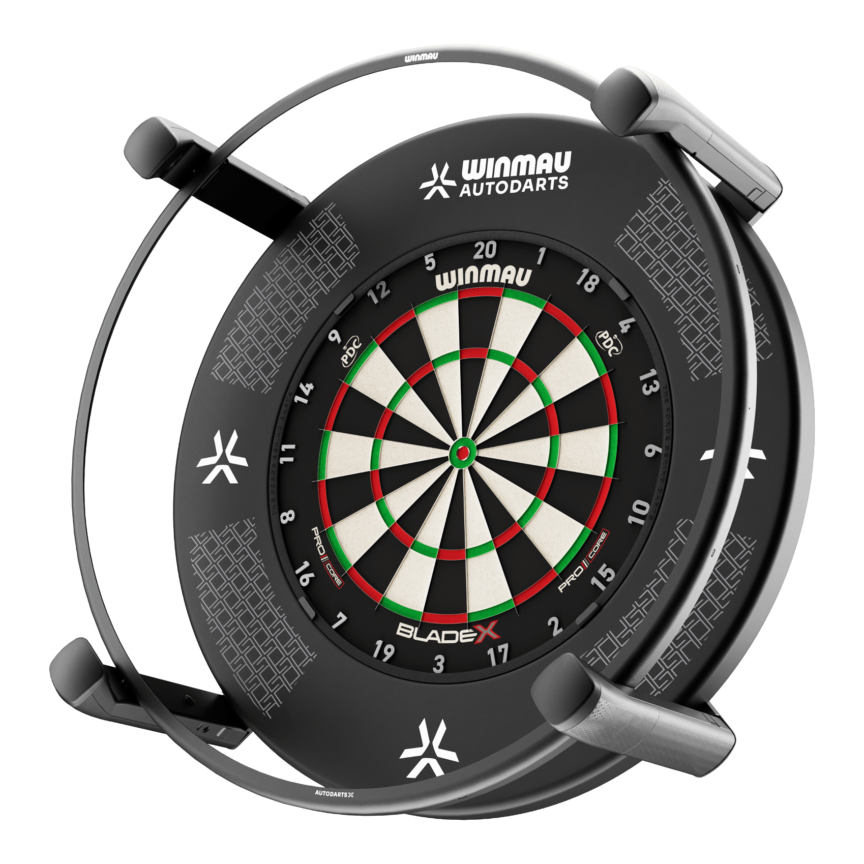 System automatycznego punktowania Winmau Autodarts X Abgebildet ist das Winmau Autodarts X Autoscoring-System. Dieses Produkt wertet Dartspiele automatisch aus.