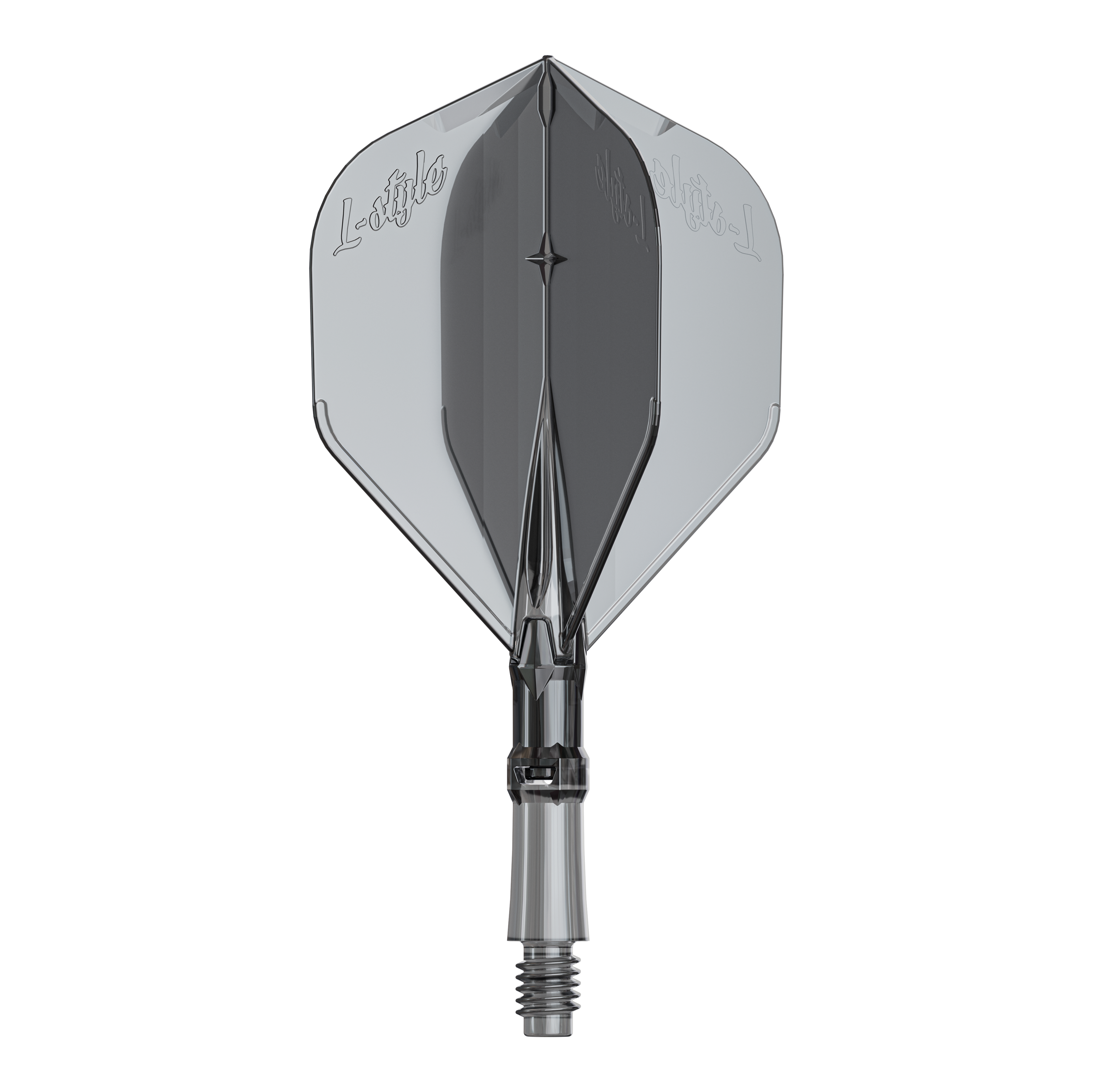 Loty L-Style L-System - Przezroczysta czerń Ein Ersatz-Flights-Set für Dartpfeile ist abgebildet. Das Produkt heißt LS1062 LStyle L-System Flights ClearBlack Small.