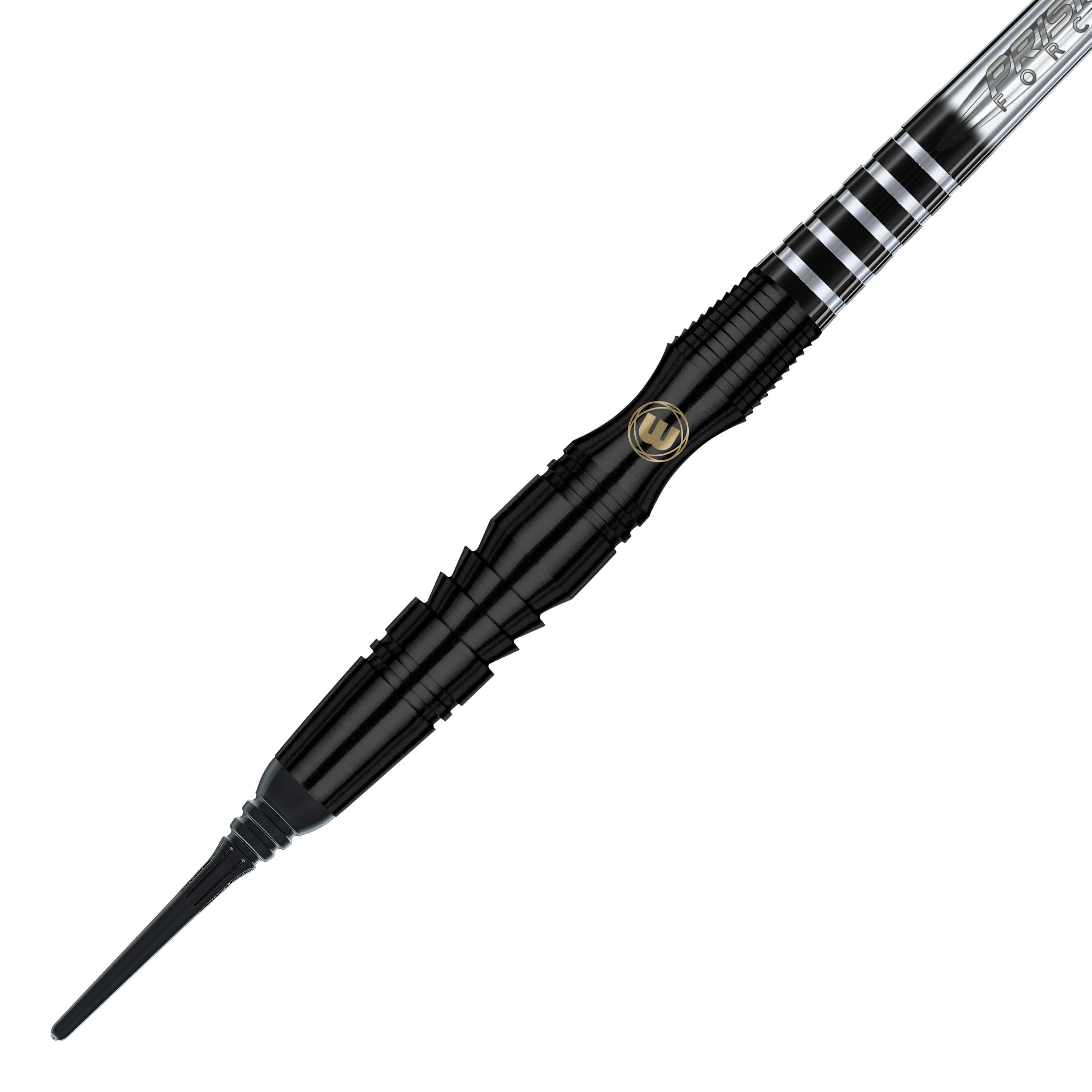 Miękkie lotki Winmau Sniper Black - 20g Dies ist ein Winmau Sniper Black Softdart mit einem Gewicht von 20g. Der Dart hat ein elegantes schwarzes Design mit silbernen Akzenten.
