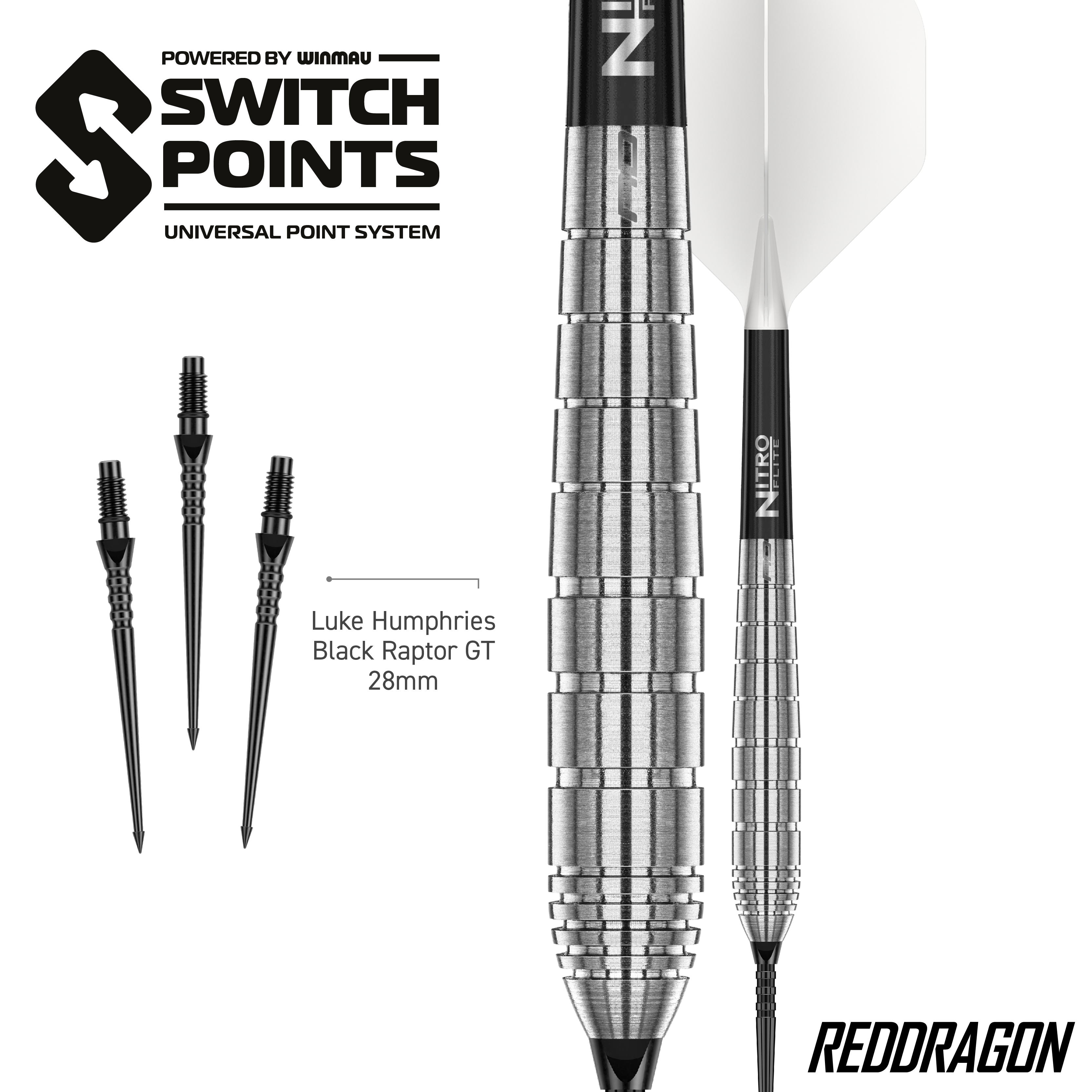 Rzutki stalowe Red Dragon Luke Humphries TX1 Pioneer Switch Point Das Bild zeigt die Red Dragon Luke Humphries TX1 Pioneer Switch Point Steeldarts. Diese Steeldarts sind hochwertig verarbeitet.