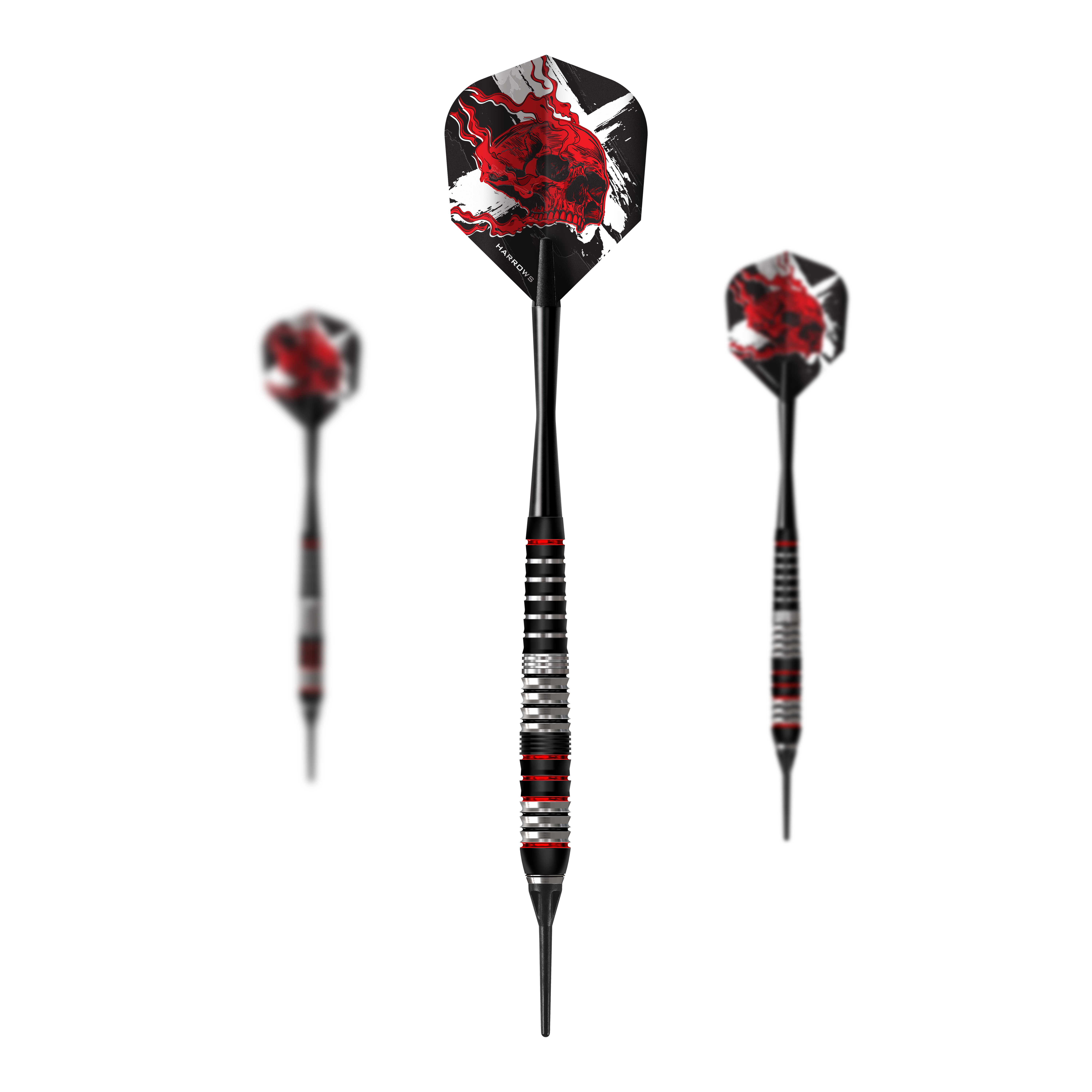 Harrows Heavy Metal Ryan Searle Brass Soft Darts Dieses Bild präsentiert ein Set der Harrows Heavy Metal Ryan Searle Brass Softdarts. Das Set besteht aus mehreren Softdarts, die zusammen angeordnet sind.