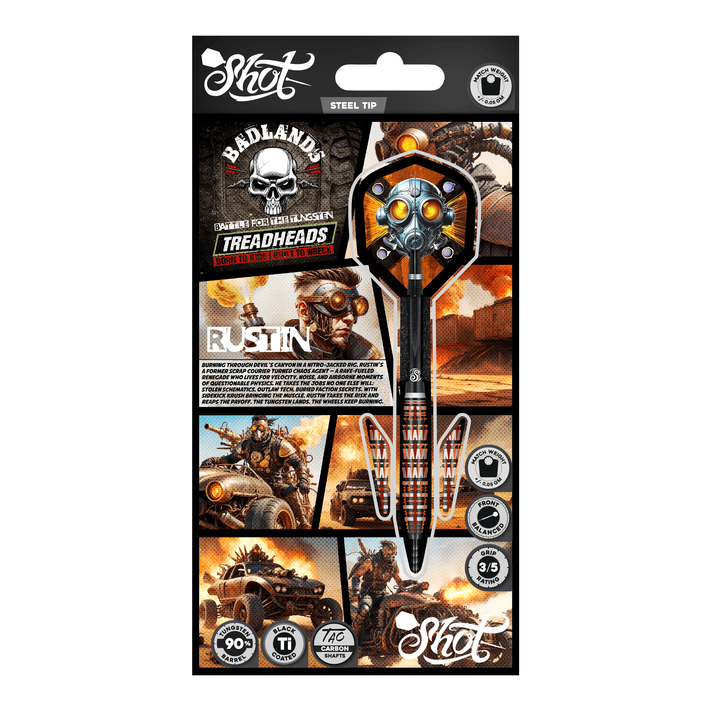 Shoty Badlands Rustin Steel Darts - 23g Auf dem Foto ist Shot Badlands Rustin Steeldarts - 23g zu sehen. Das Produkt wird aus einer weiteren Ansicht dargestellt.