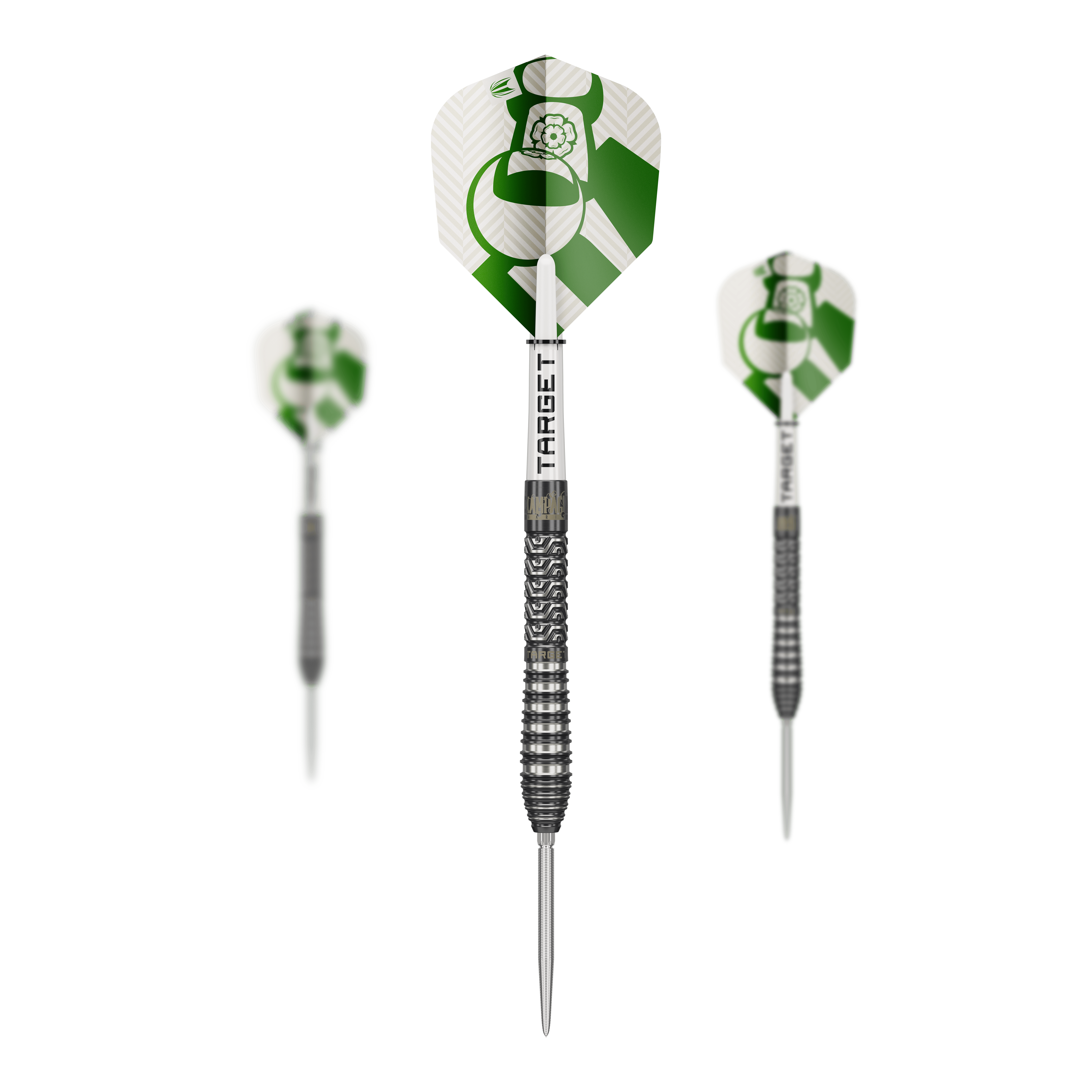 Stalowe lotki Target Charlie Manby Swiss Points Abgebildet ist das Produkt Target Charlie Manby Swiss Points Steeldarts. Das Bild zeigt ein Set Steeldarts mit spezieller Spitze.