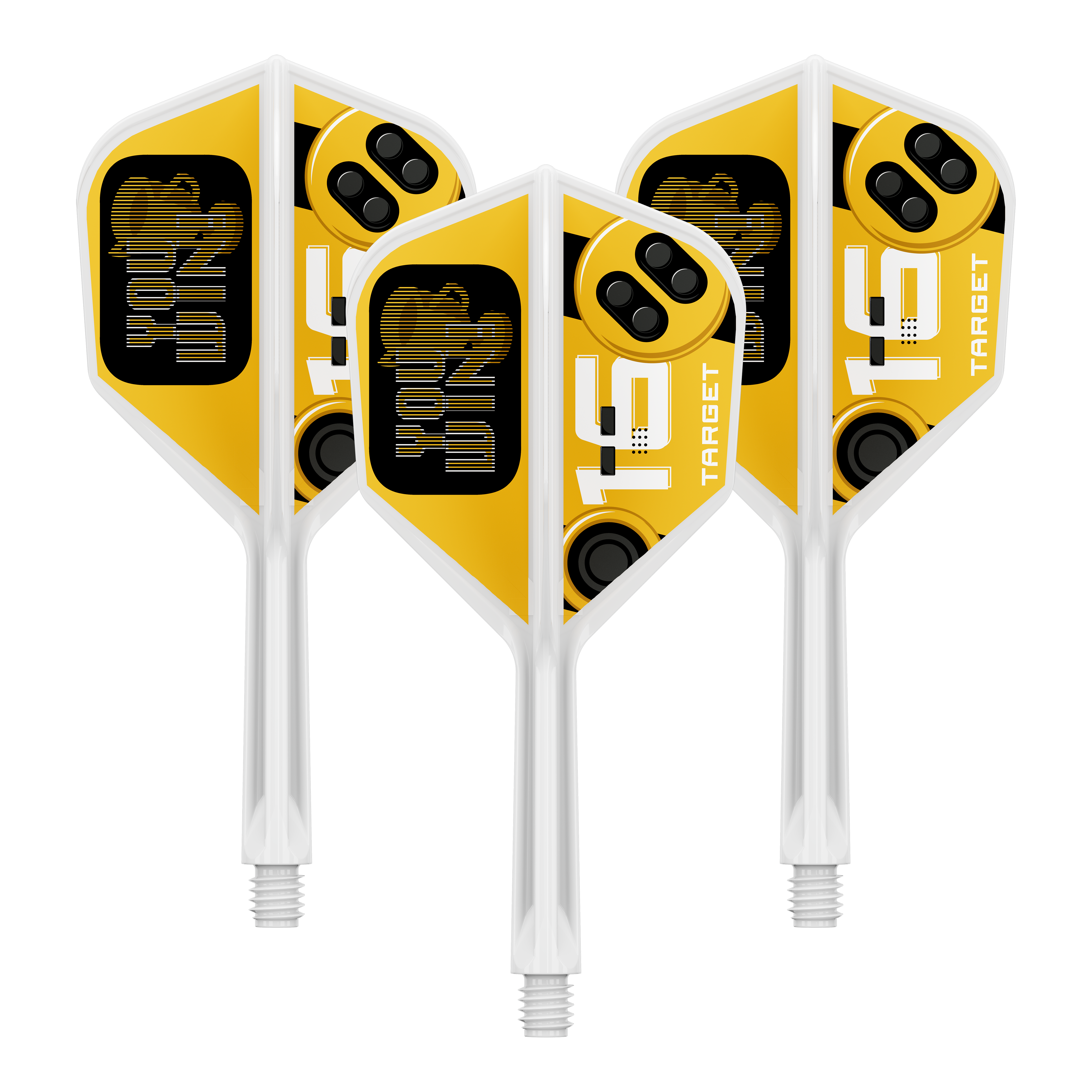 Auf dem Bild ist ein Set Dart Flights zu erkennen. Die Flights sind vom Typ Target K-Flex YouWin No6 und messen 26 mm.