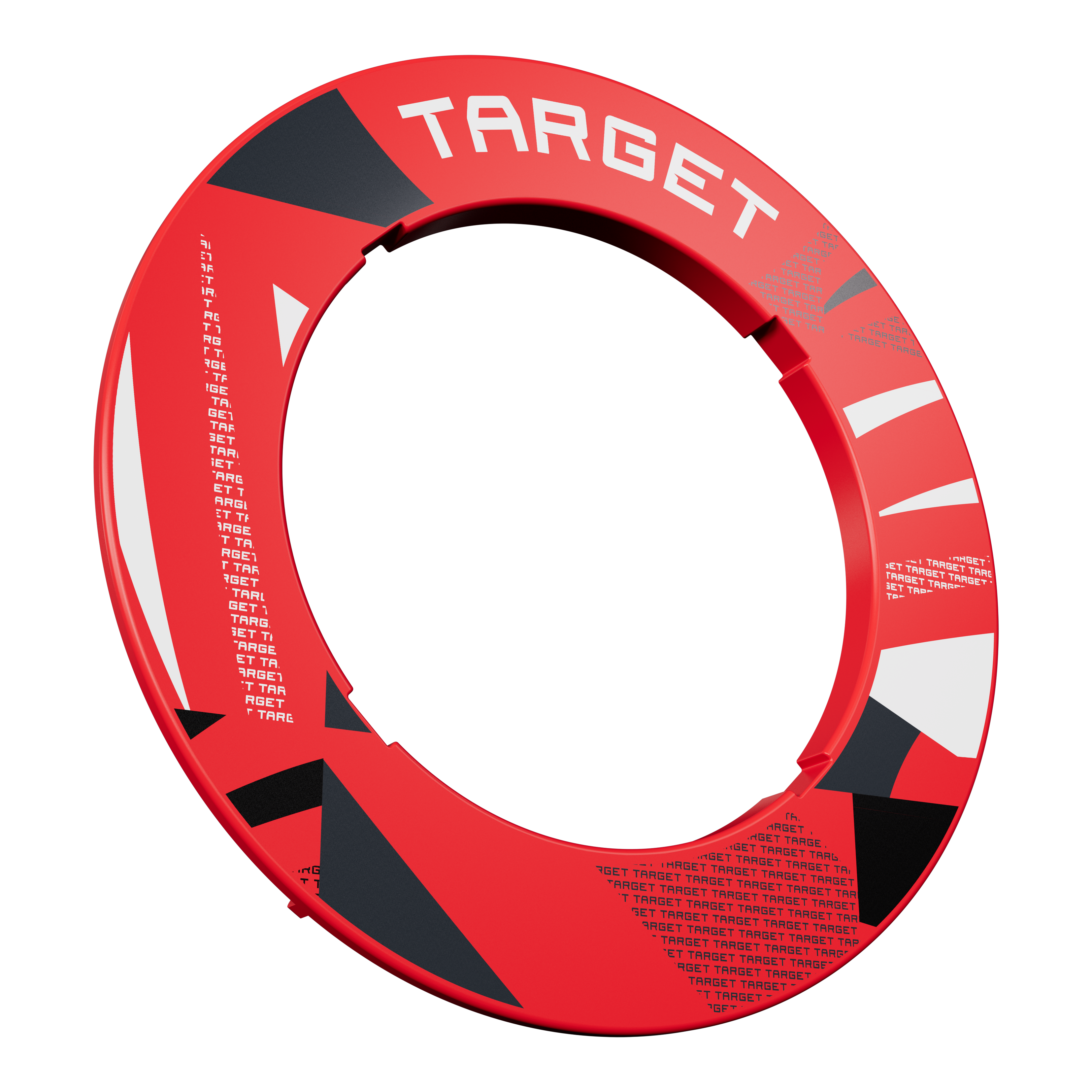 Tarcza do darta z wycięciami i wzorem Eine rote Dartboard-Umrandung mit Muster ist frontal abgebildet. Die Umrandung wirkt kontrastreich.