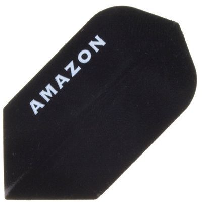 a11 Das Bild zeigt ein schwarzes Dart-Flügelchen mit der Aufschrift "AMAZON". Es handelt sich um das Produkt "Amazon Flights A11".