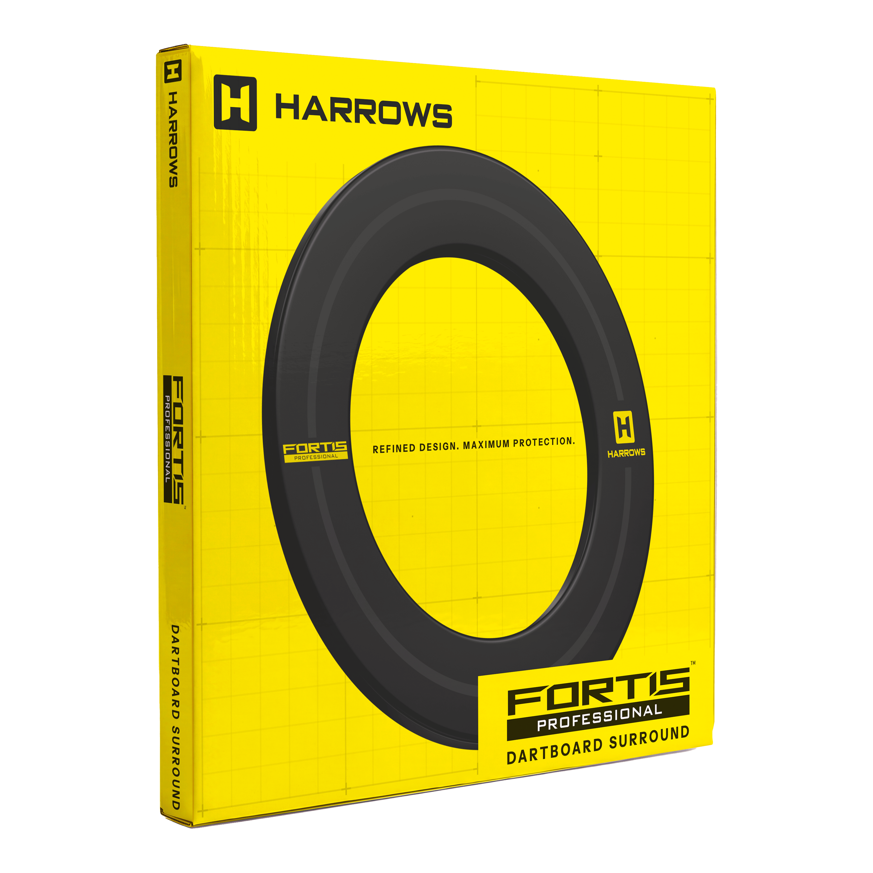 Harrows Fortis Surround Harrows Fortis Surround ist hier dargestellt. Dieser Dart-Surround hat eine dunkle Oberfläche.
