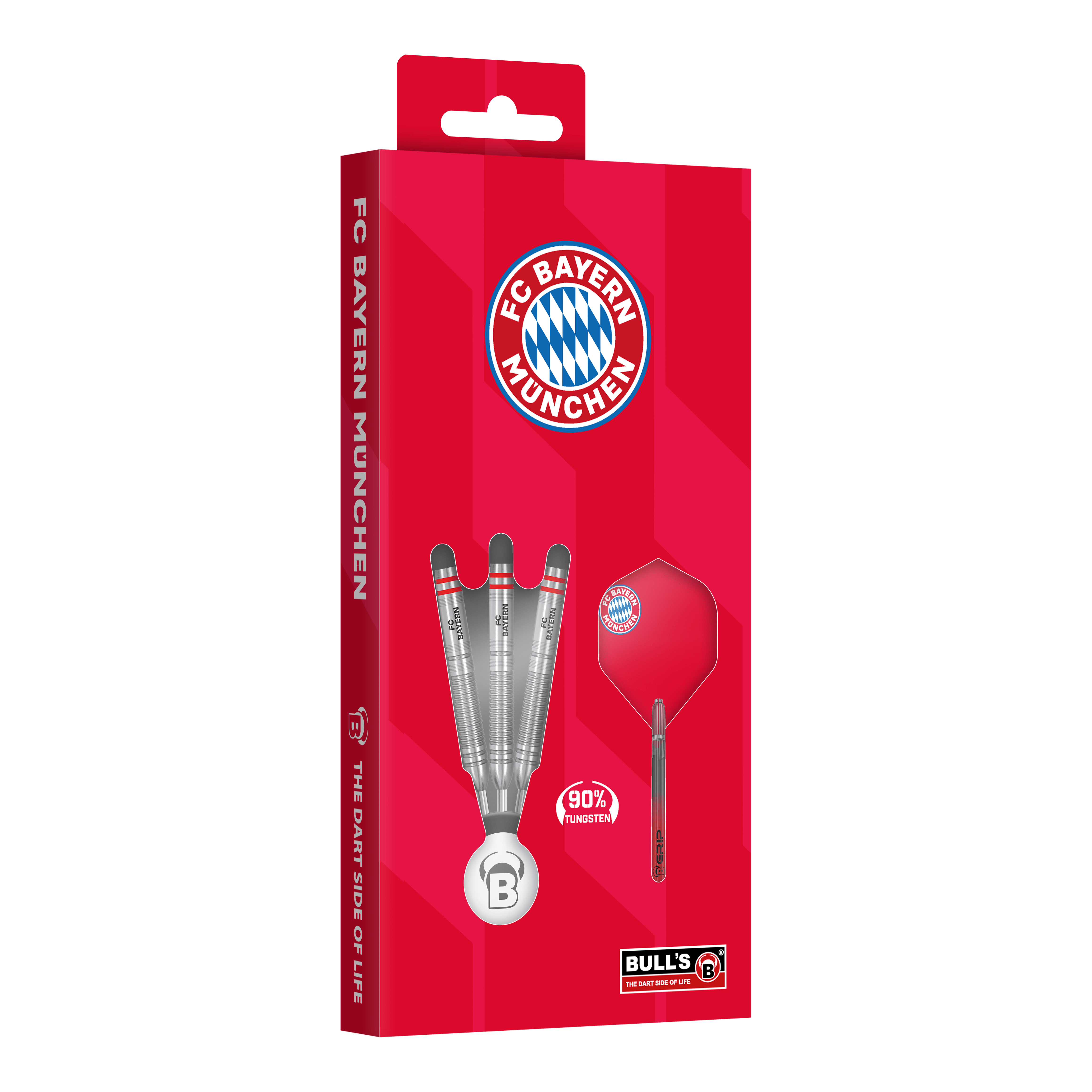 Das Bild zeigt die Bulls FC Bayern München Tungsten Steeldarts. Diese Steeldarts sind für Liebhaber des Vereins gedacht.
