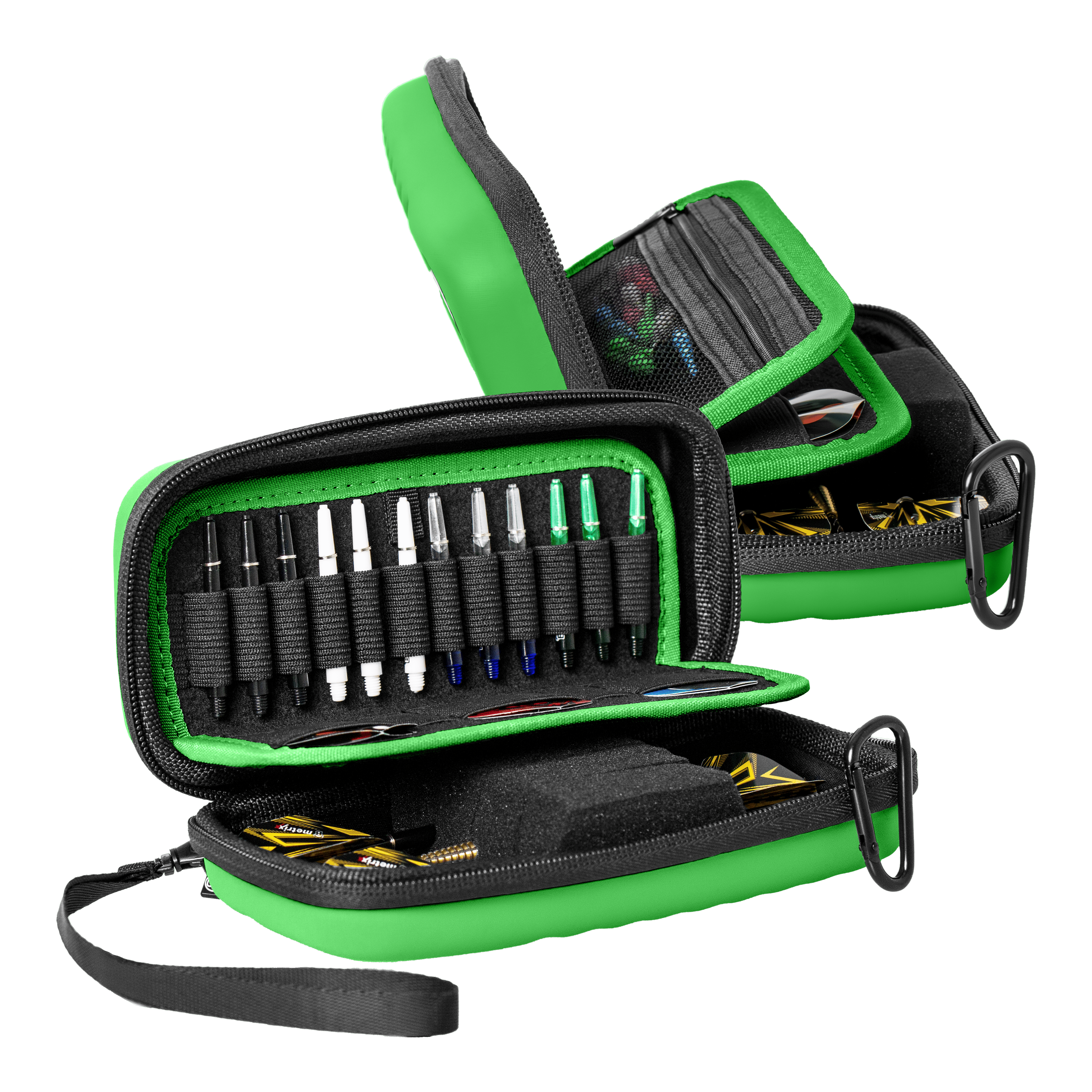 Etui na lotki Bulls Orbis S – zielone Das Bild zeigt das Bulls Orbis S Dartcase in der Farbe Grün. Die Tasche bietet ein sicheres Fach für Darts und Zubehör.