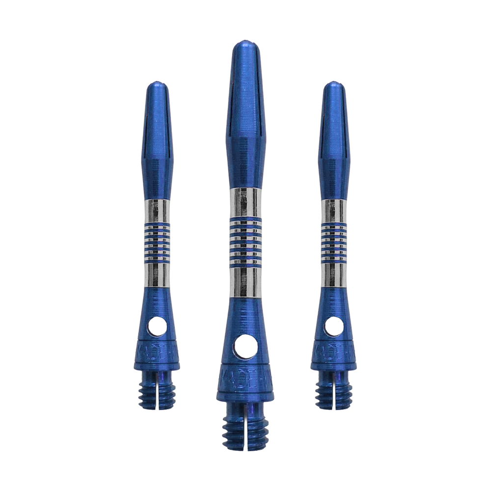 Wałki aluminiowe Bulls NL Cetra – niebieskie Dieses Bild zeigt blaue BullsNL Cetra Aluminium Shafts mit einer Länge von 34 mm. Es handelt sich um ein Set für Dartpfeile.