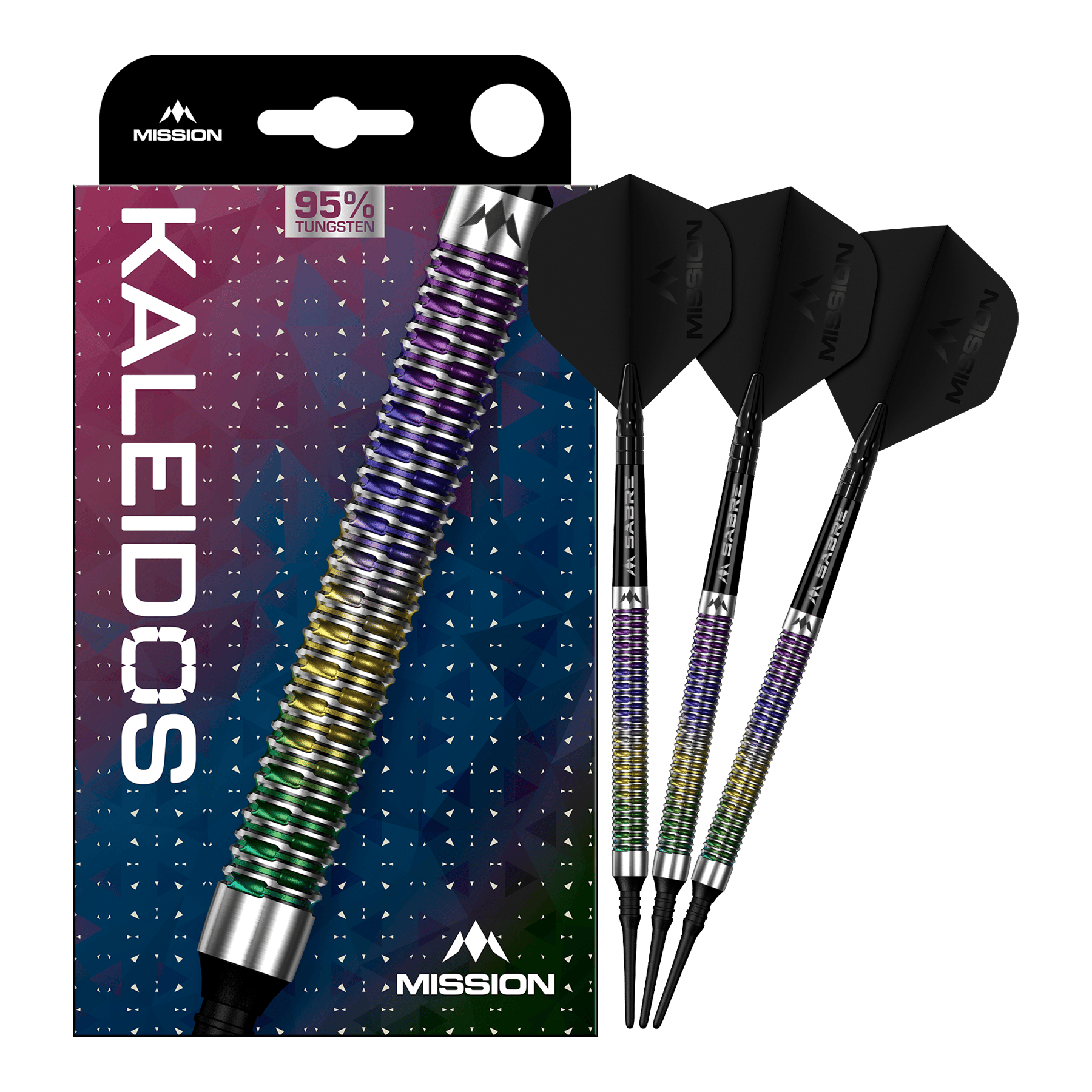 Mission Kaleidos miękkie lotki - 19g Mission Kaleidos Softdarts - 19g ist auf dem Bild zu sehen. Der Softdart ist vollständig abgebildet.
