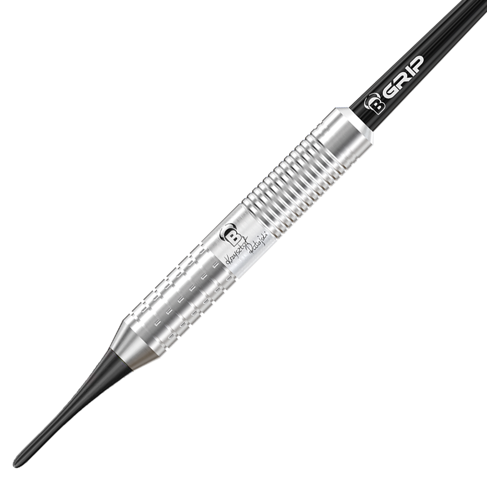 Auf dem Bild ist ein silberner Softdart der Marke Bulls zu sehen. Es handelt sich um das Modell "Krzysztof Ratajski Brass Silver Softdarts" mit einem Gewicht von 18g.