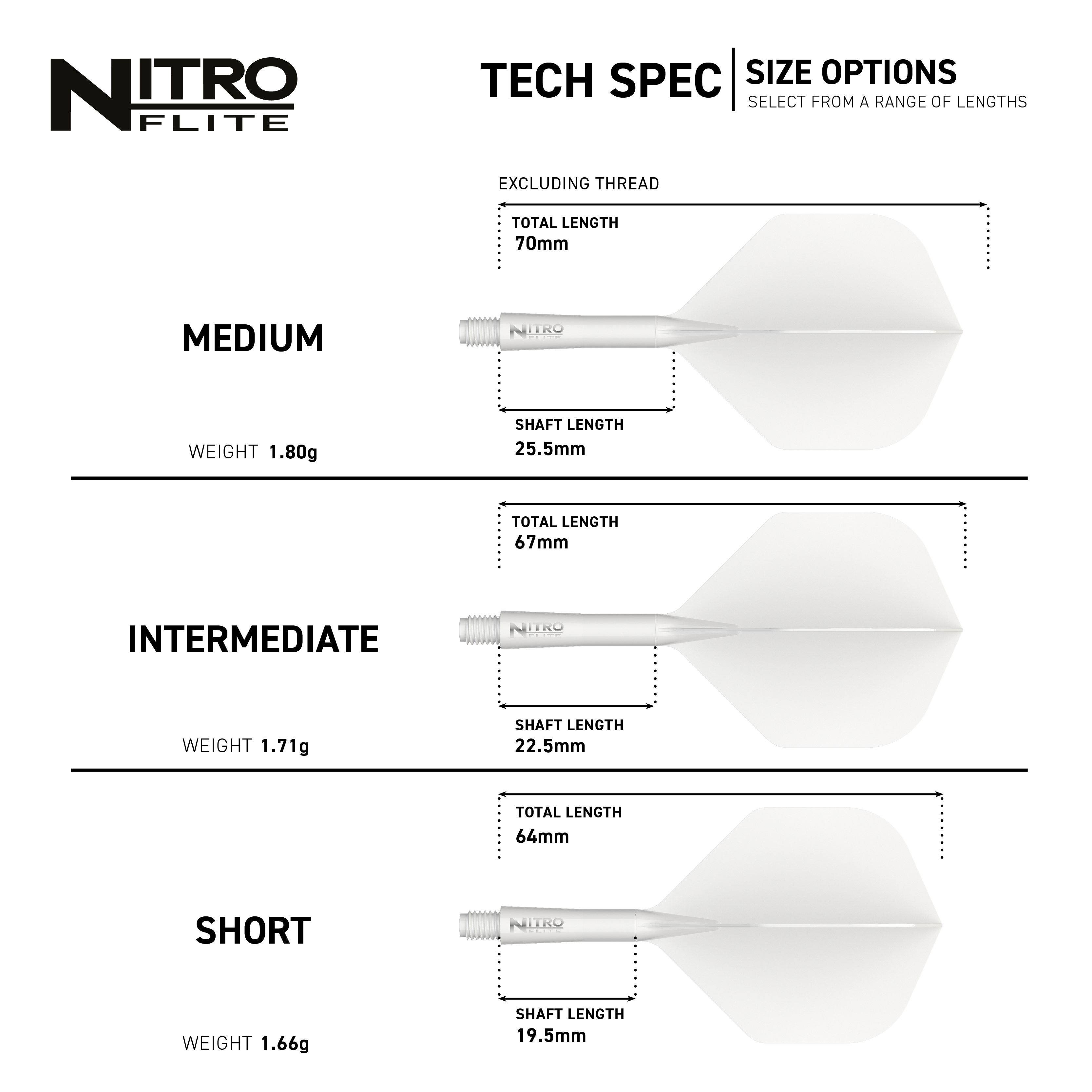 Das Bild zeigt die Red Dragon Nitroflite White Shaft White Flights No2. Es handelt sich um weiße Dartflights mit weißem Schaft.