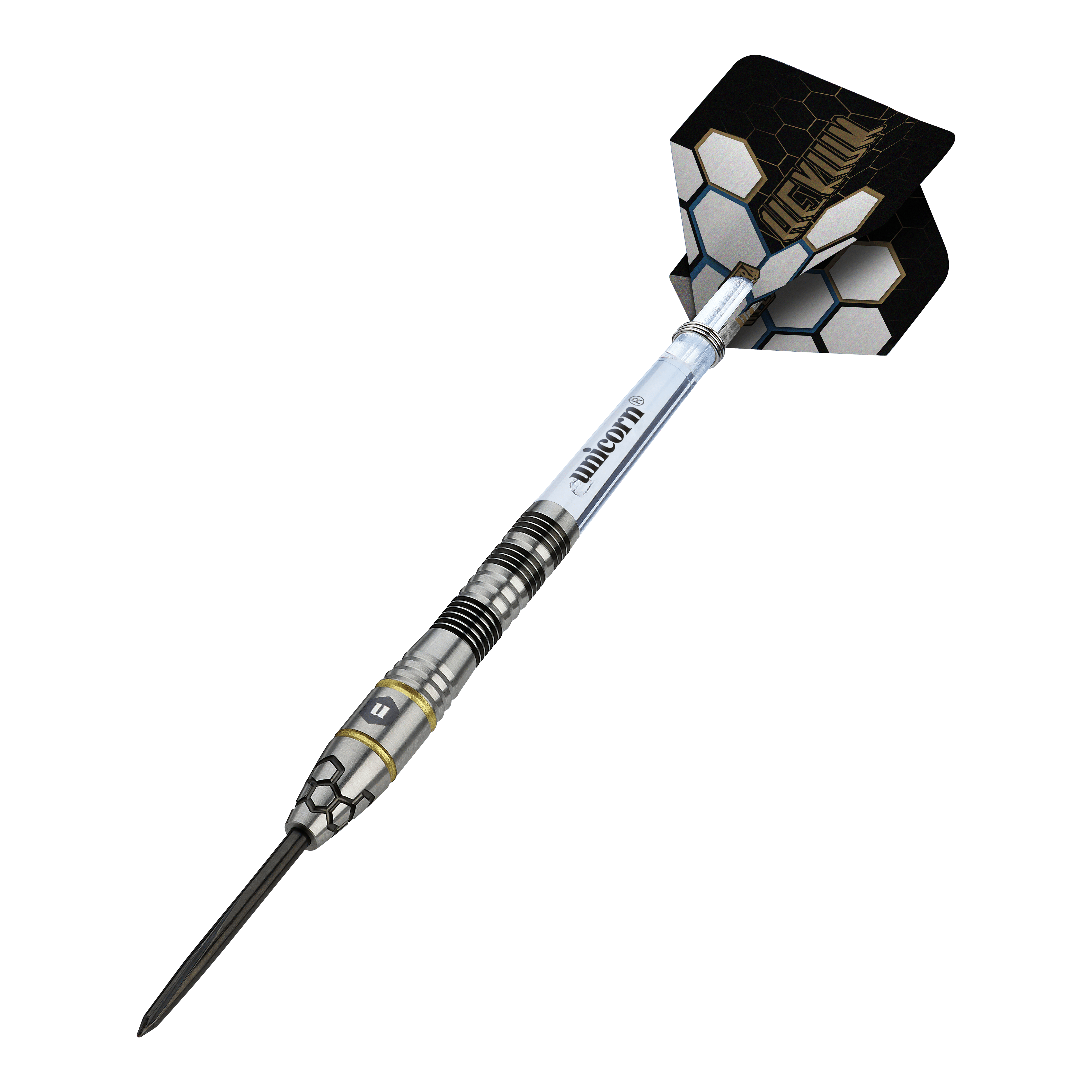 Unicorn Hexium Style 01 Czarno-złote Steeldarts Hier sieht man die Unicorn Hexium Style 01 Black & Gold Steeldarts. Die Darts haben eine Kombination aus schwarzen und goldenen Elementen.