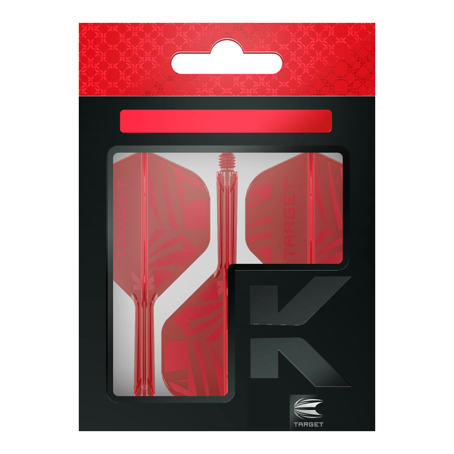 Die Target K-Flex Red No2 Standard Flights werden gezeigt. Es handelt sich um rote Dartflights im Standardformat.