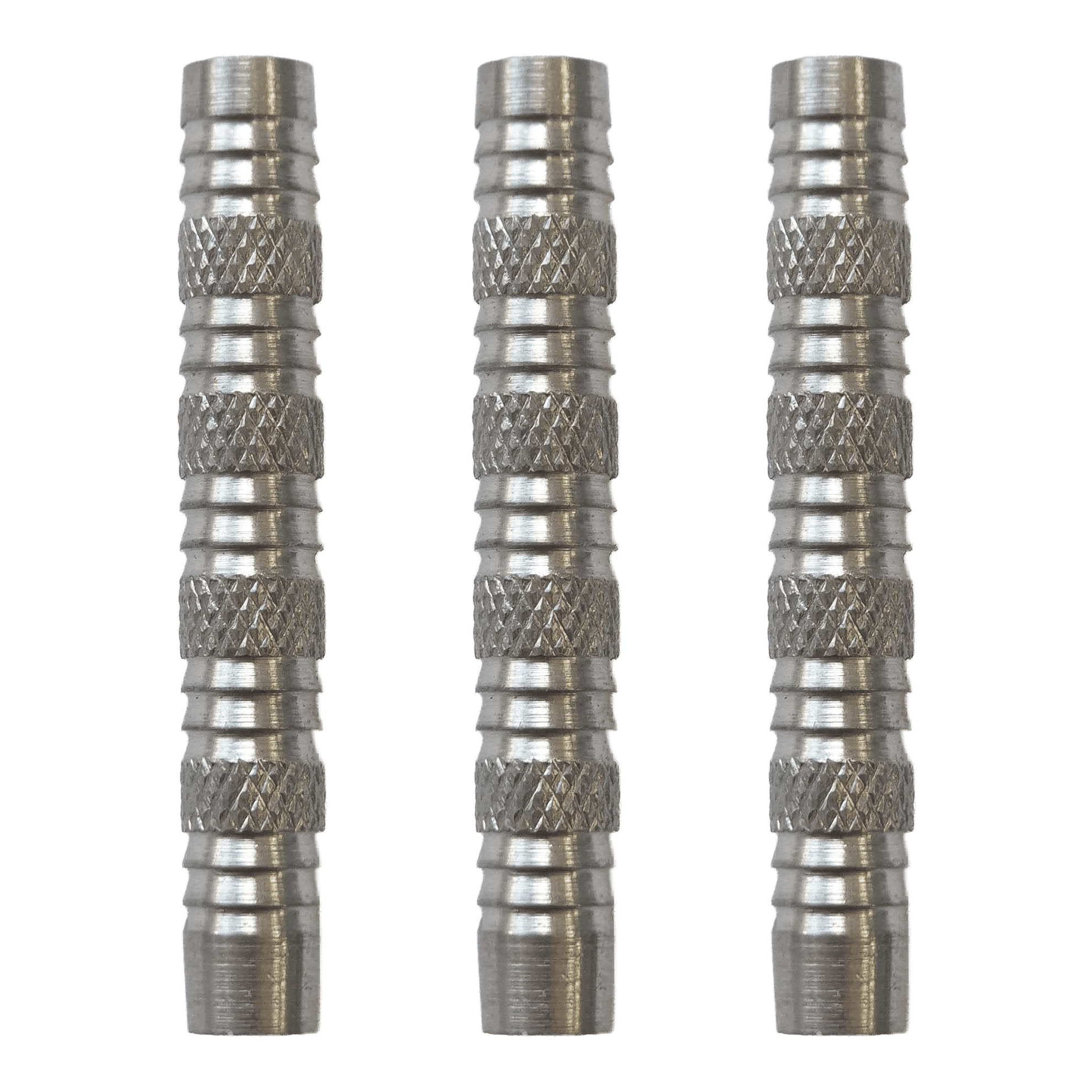 Lufy McDart Knurled Shark Softdart - 18g Hier sieht man McDart Knurled Shark Softdart Barrels - 18g als Set. Die Dart-Barrels sind silbern und haben ein markantes Rillenmuster.