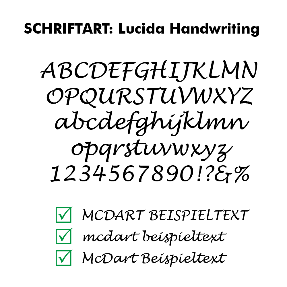 Flightdruck_Schriftart_LucidaHandwriting Das Bild zeigt einen Text in der Schriftart Lucida Handwriting mit dem Titel "Sicherheitsvorkehrungen während des Flugs". Am unteren Rand sind drei grüne Häkchen in Kästchen neben Stichpunkten zu sehen.