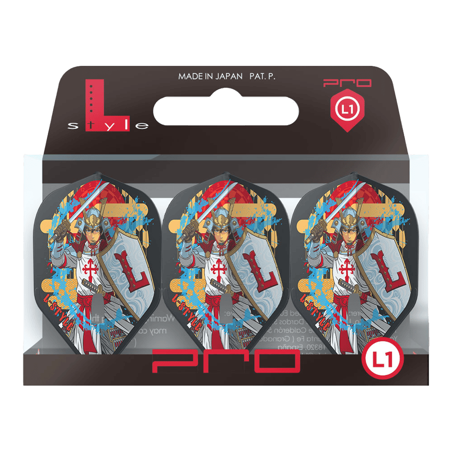 Loty L-Style Robert Marijanovic V3 Black L1PRO Zwei L-Style Robert Marijanovic V3 Black L1PRO Flights sind nebeneinander platziert. Die schwarze Struktur und die Form fallen ins Auge.