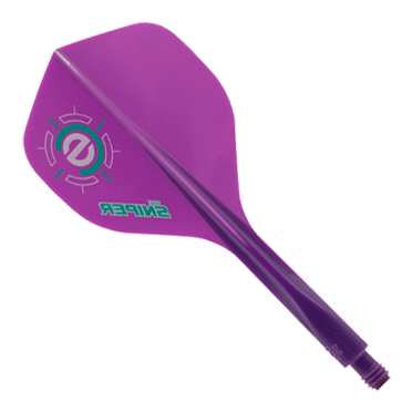Condor Ax 120 Connor Scutt Sniper Purple Flight System - Standard Das Bild zeigt ein lila Dart-Flightsystem mit der Aufschrift "Sniper". Es handelt sich um das Modell "Condor Axe 120 Connor Scutt Sniper Purple Flight-System - Standard".