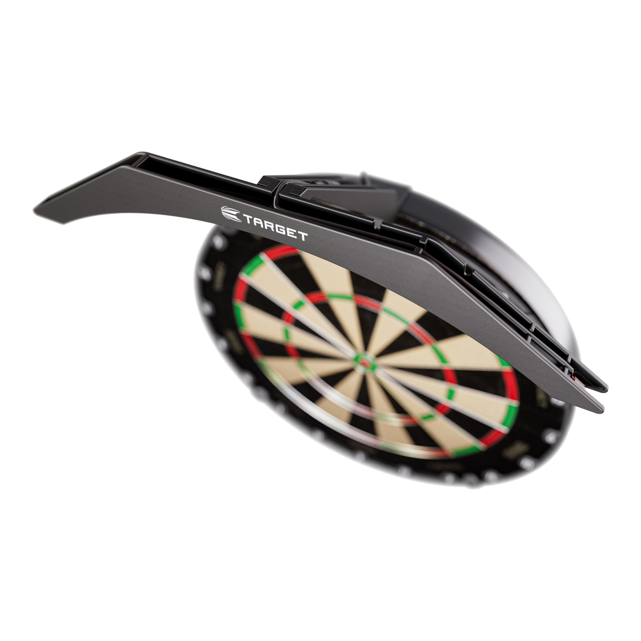 Oświetlenie tarczy do darta Target ARC V2 Das Bild zeigt die "Target ARC V2 Dartboard Beleuchtung", die über einem Dartboard angebracht ist. Die Beleuchtung sorgt für optimale Ausleuchtung der Dartscheibe beim Spielen.