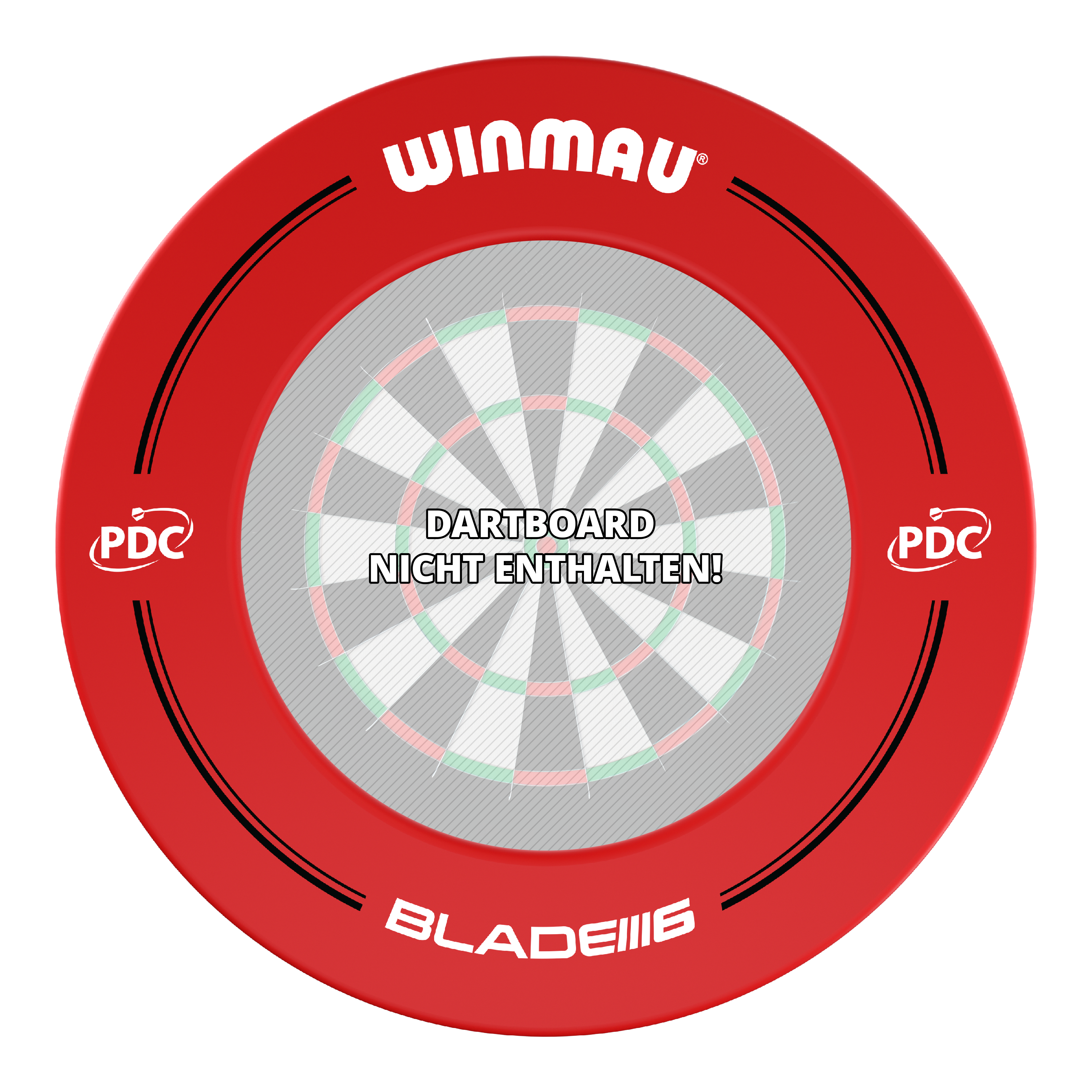 Obudowa tarczy do darta Winmau PDC – czerwona Das Bild zeigt einen roten Winmau PDC Dartboard Surround. In der Mitte steht: "Dartboard nicht enthalten!"