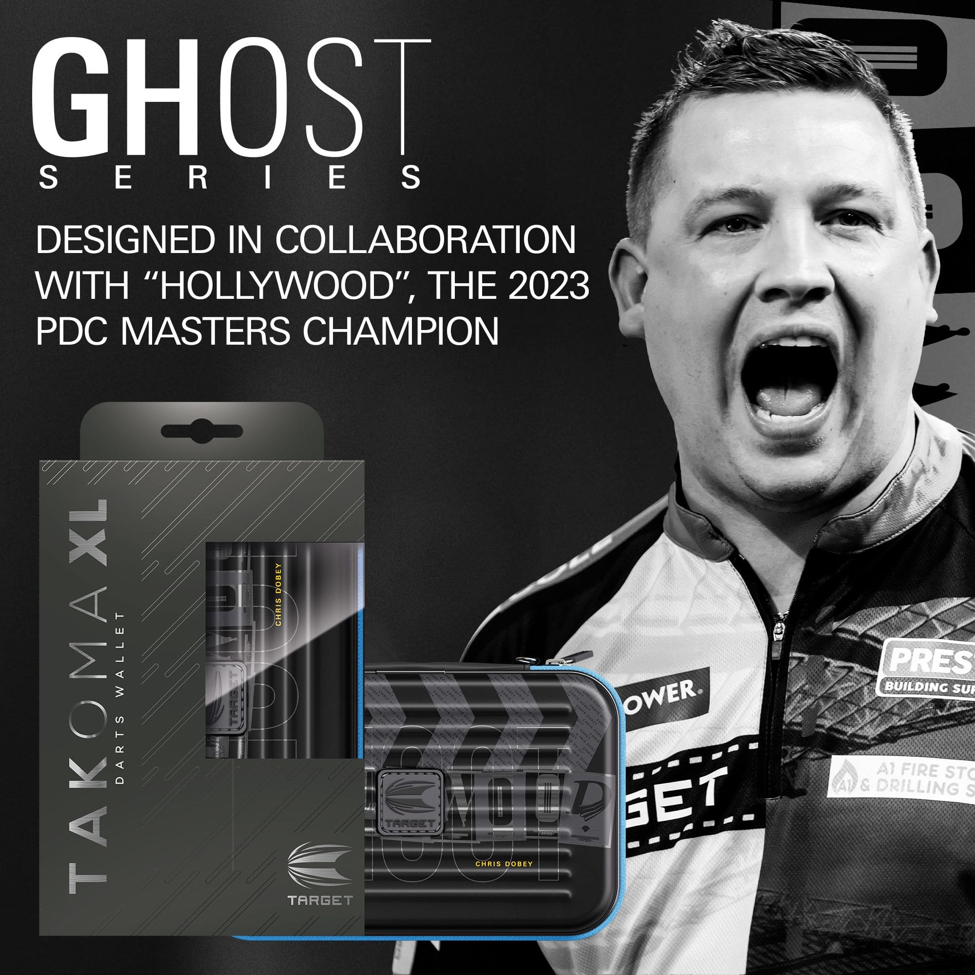 Etui na lotki Takoma XL Ghost Series Chris Dobey Das Bild zeigt das Takoma XL Ghost Series Chris Dobey Dartcase. Das Dartcase schützt Dartzubehör vor Beschädigungen.