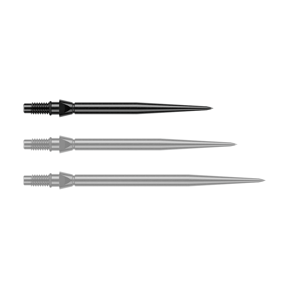 Schwarze Steeldartspitzen in glatter Ausführung, 26 mm lang. Ein Produktfoto von Winmau Switch Point Steeldartspitzen.