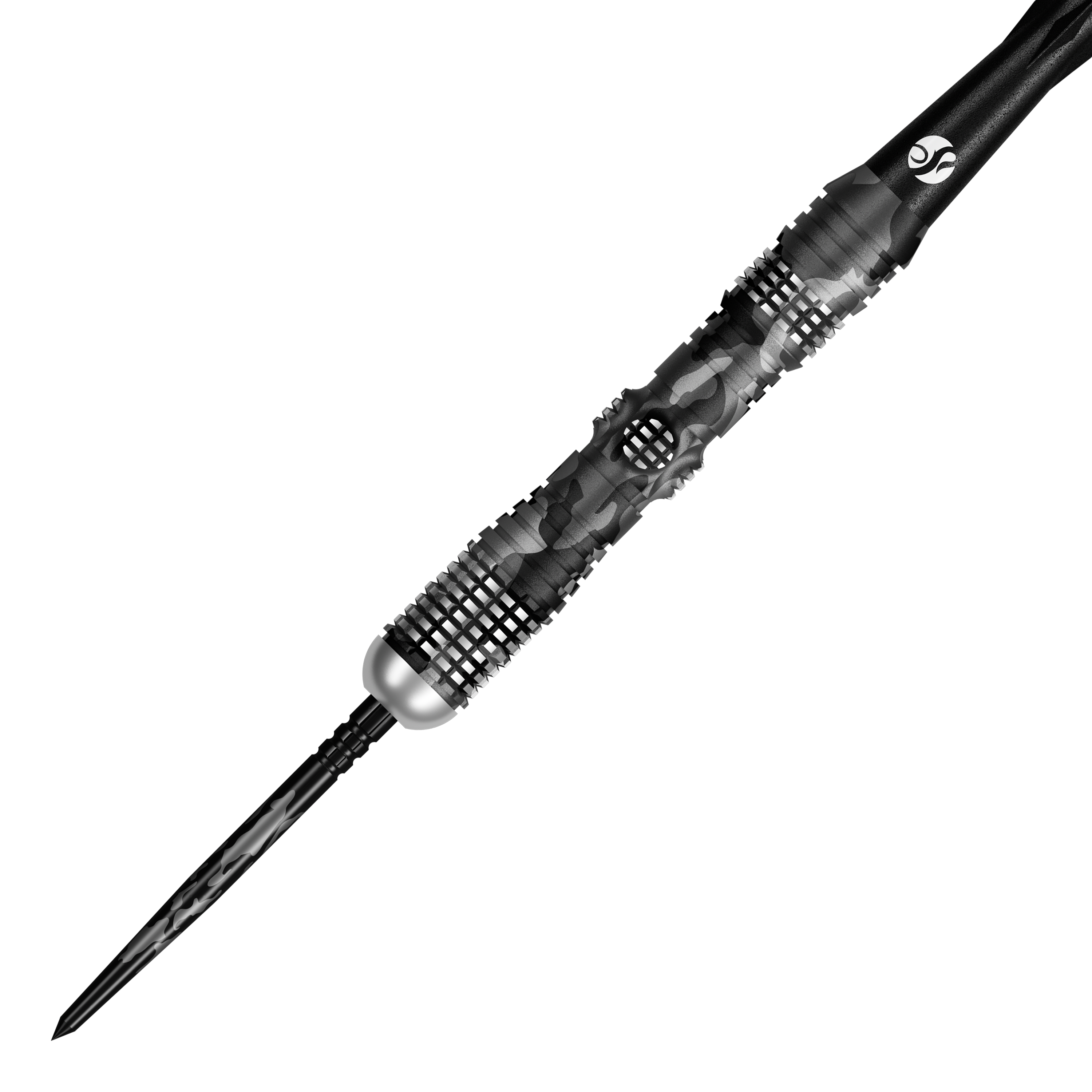 Shot Camo Longshot Turbo Point Steeldarts mit 23 Gramm Gewicht sind abgebildet. Die Steeldarts sind speziell gestaltet.