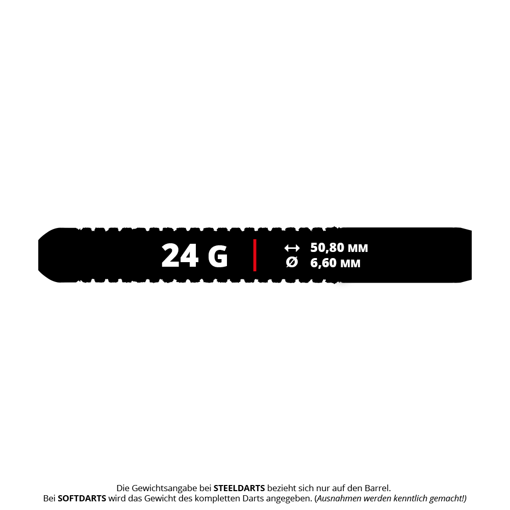 Rzutki stalowe Red Dragon Element 6 B z kolekcji 50 lat - 24 g Red Dragon 50 Year Collection Element 6 B Steeldarts mit 24g Gewicht. Das Bild zeigt die Dartpfeile in der limitierten Jubiläumsedition.