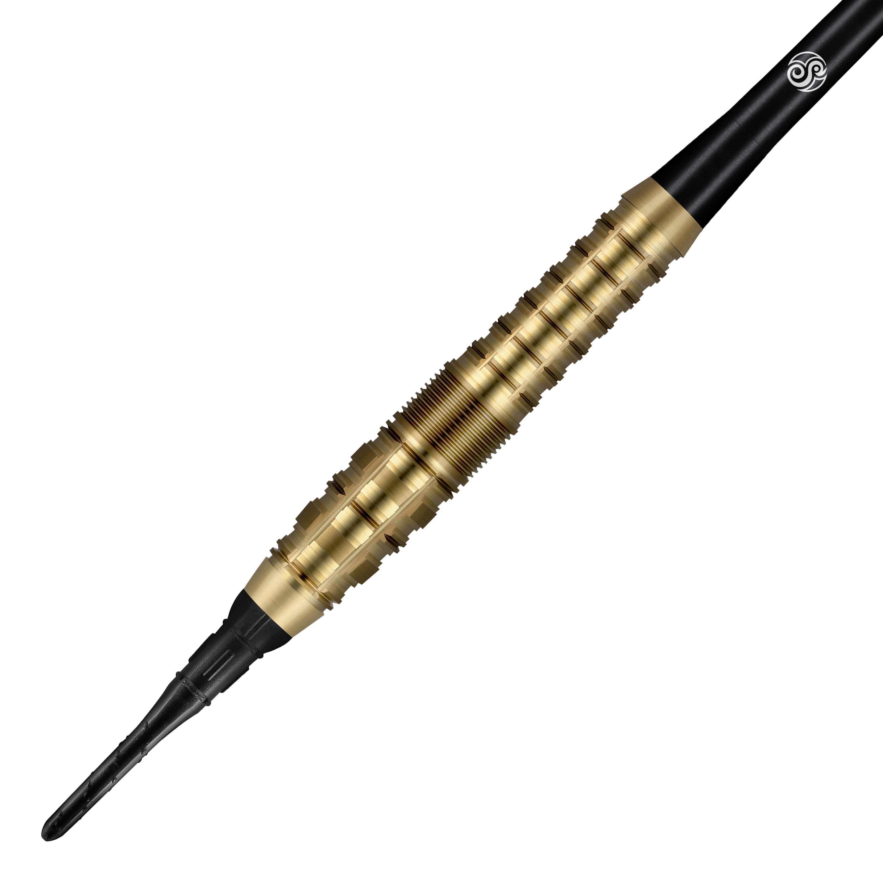 Shoty Redline Gizmo Soft Darts - 20g Das Bild zeigt einen Shot Redline Gizmo Softdart mit einem Gewicht von 20 Gramm. Der Dartpfeil hat einen goldfarbenen, geriffelten Griffbereich und eine schwarze Spitze.