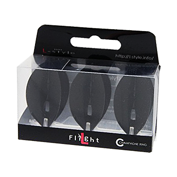 Lotki L-Style Champagne L2PRO Teardrop – czarne Das Bild zeigt eine Packung mit L-Style Champagne L2PRO Teardrop Flights in Schwarz. Die Verpackung enthält drei schwarze Dartflights, die sichtbar durch das Klarsichtfenster sind.