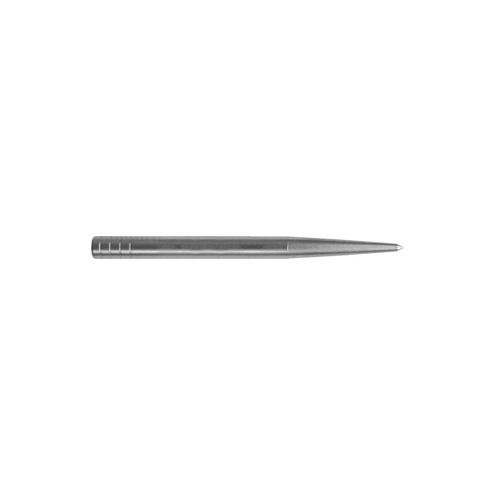 Końcówki lotek Condor Beak Point Without Cut Das Bild zeigt eine silberne Dartspitze, die lang und schmal ist. Sie hat keine zusätzlichen Schnitte und misst 32 mm in der Länge.