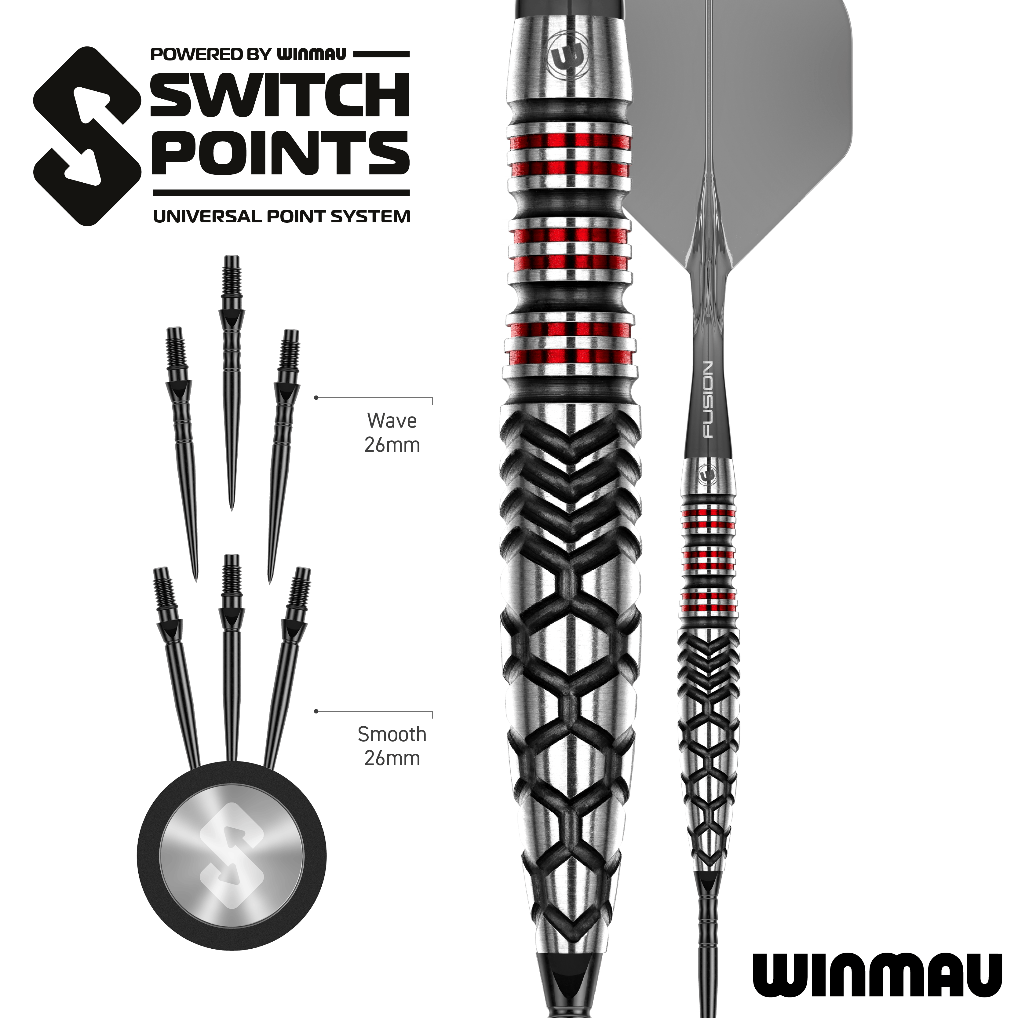 Winmau Fornax Torpedo Switch Points Steeldarts Das Bild zeigt die Winmau Fornax Torpedo Switch Points Steeldarts. Diese Steeldarts sind speziell für hohe Präzision und Leistung entwickelt.