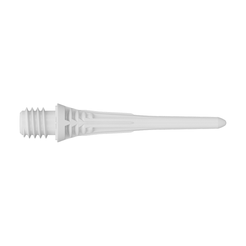 Końcówki do lotek Target Cryo Soft Dart Tips, białe, 30 szt. Target Cryo Softdartspitzen 30er Pack - Weiß liegt auf einer Oberfläche. Die Softdartspitzen sind weiß und werden als Packung angeboten.
