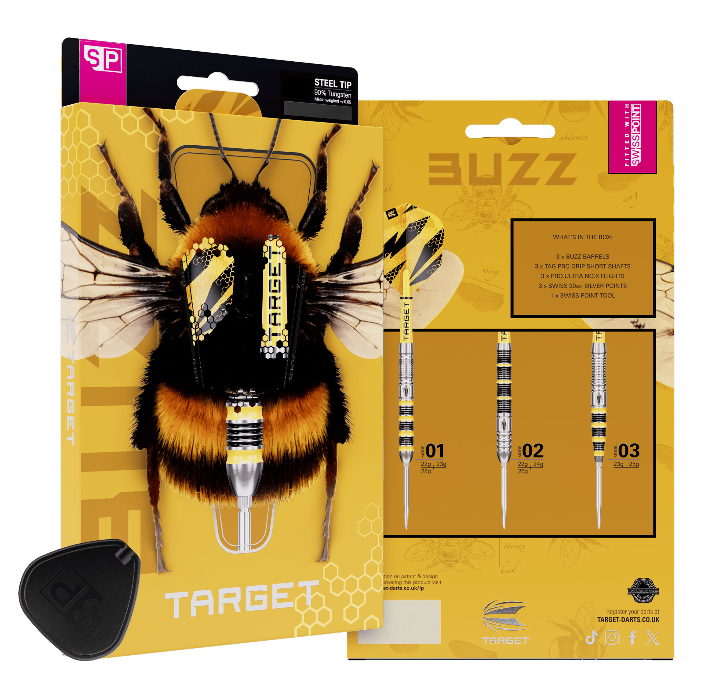 Stalowe lotki Target Buzz 01 Swiss Points Hier sieht man Target Buzz 01 Swiss Points Steeldarts. Die Darts zeichnen sich durch ihr spezielles Swiss Points System aus.
