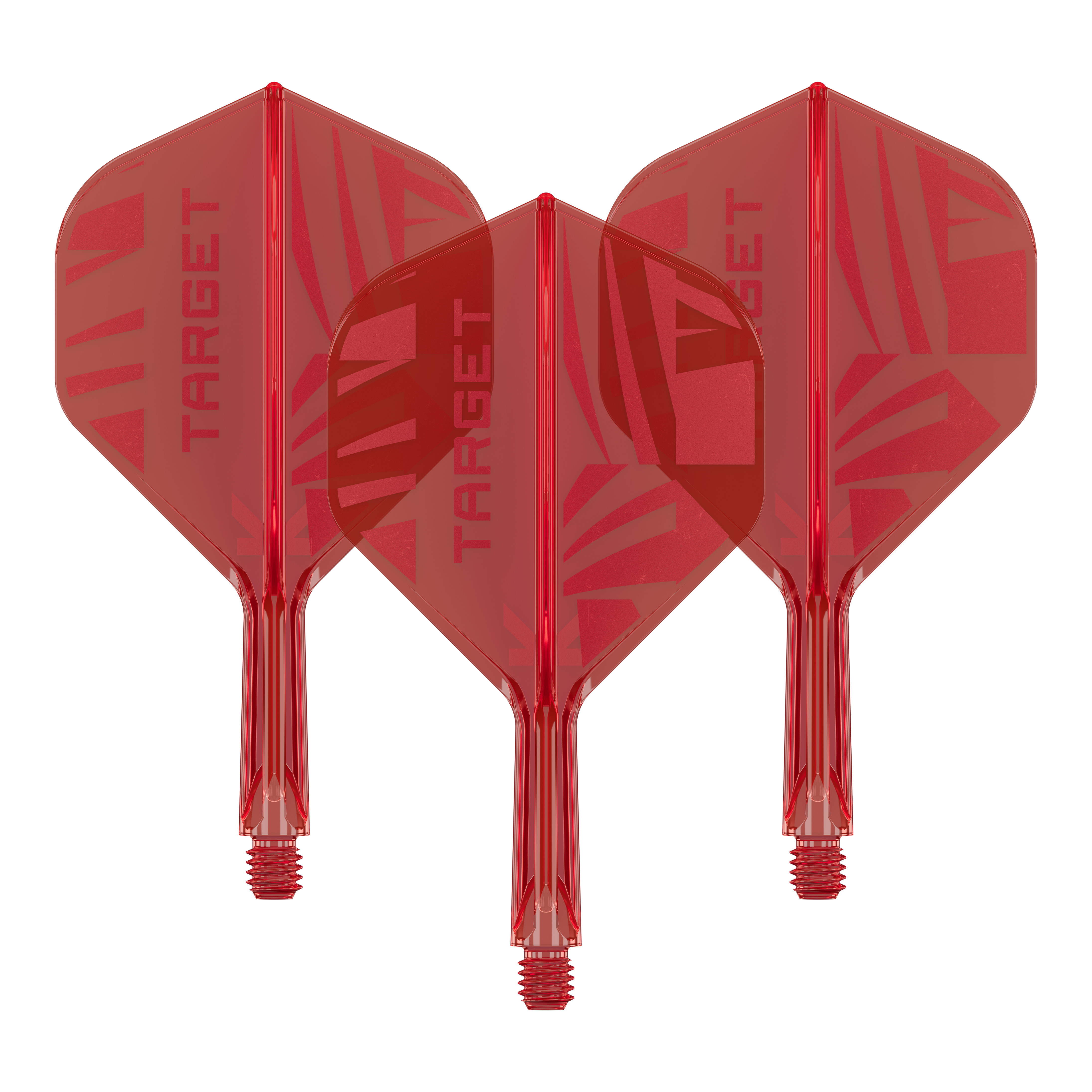 Target K-Flex Red No2 Standardowe loty Hier ist ein Set Target K-Flex Red No2 Standard Flights in 19 mm zu sehen. Die Flights sind nebeneinander gelegt.