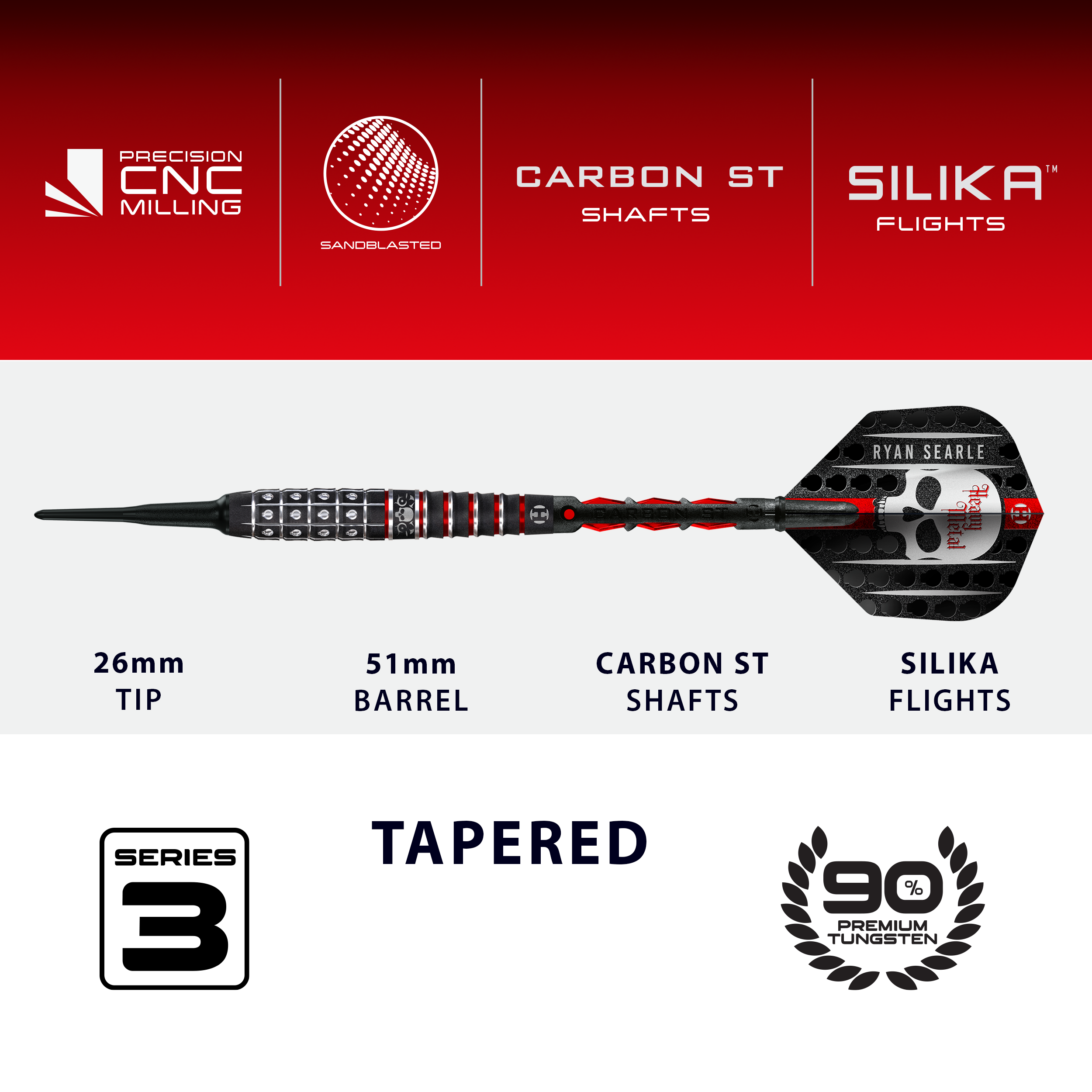 Miękkie lotki Harrow's Ryan Searle Series 3 Das Bild zeigt die Harrows Ryan Searle Series 3 Softdarts. Diese Dartpfeile sind für den Softdartbereich konzipiert.