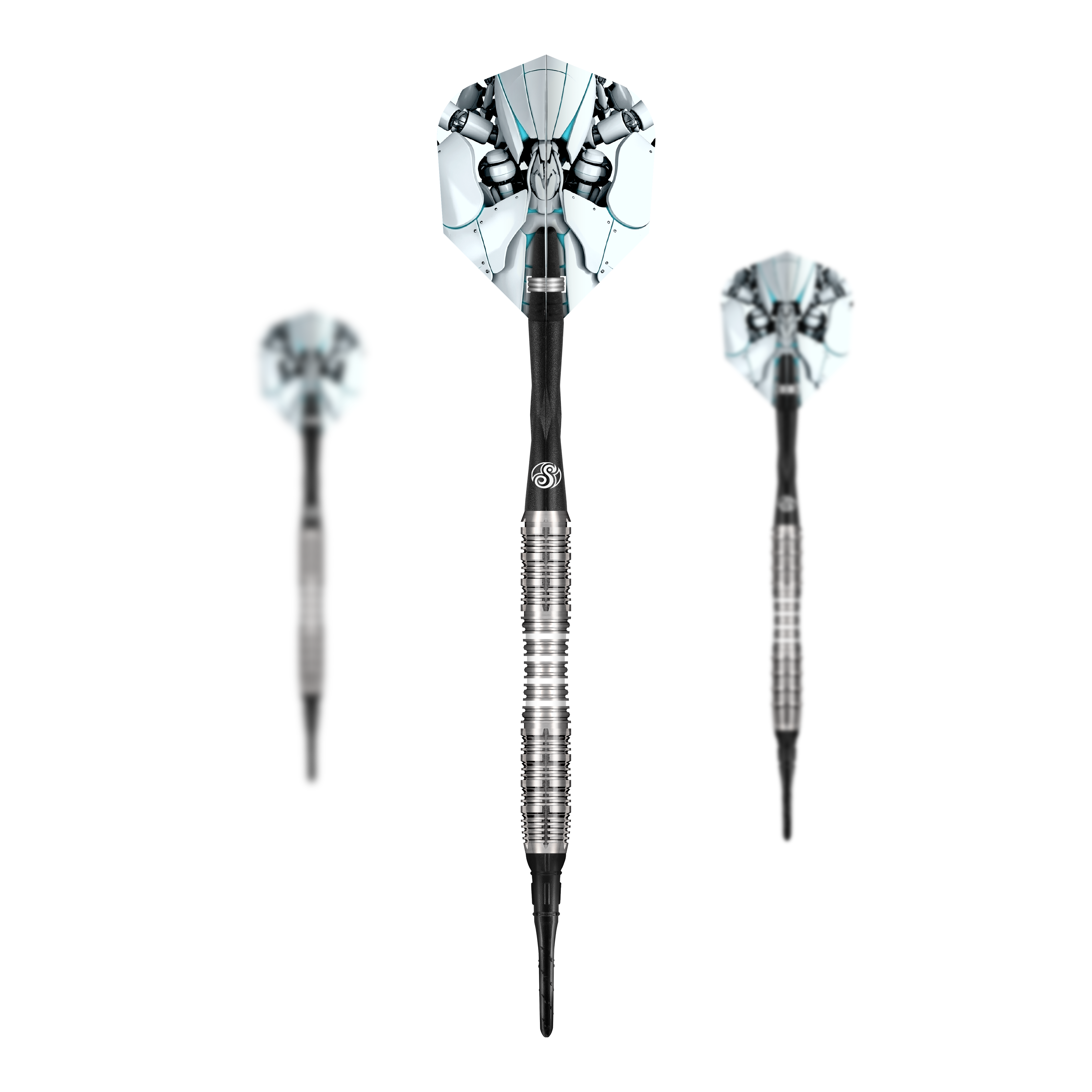 Shoty AI Scorpula Soft Darts - 20g Das Bild zeigt ein komplettes Set der Shot AI Scorpula Softdarts - 20g. Es handelt sich um ein Set für Softdart-Spieler.